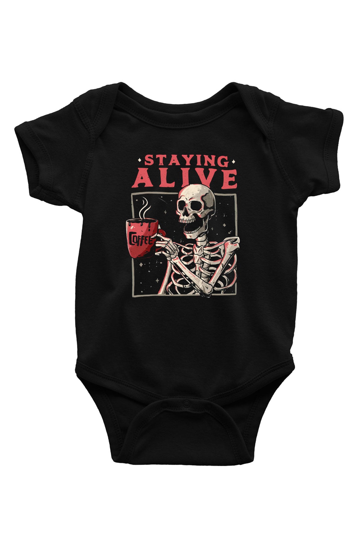 Kahve İçen İskelet BaskılıSiyah  Bebek Body - Zıbın