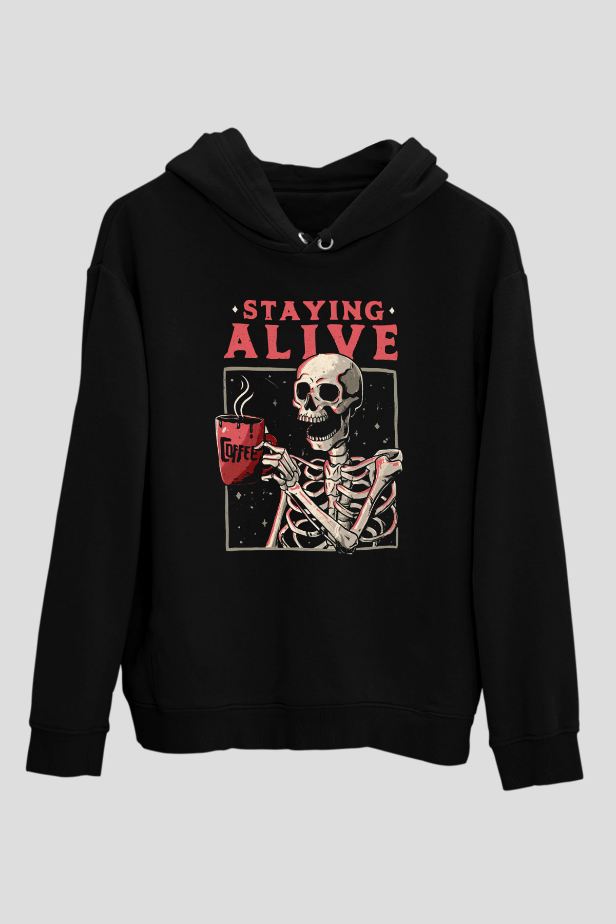 Kahve İçen İskeletSiyah  Unisex Hoodie
