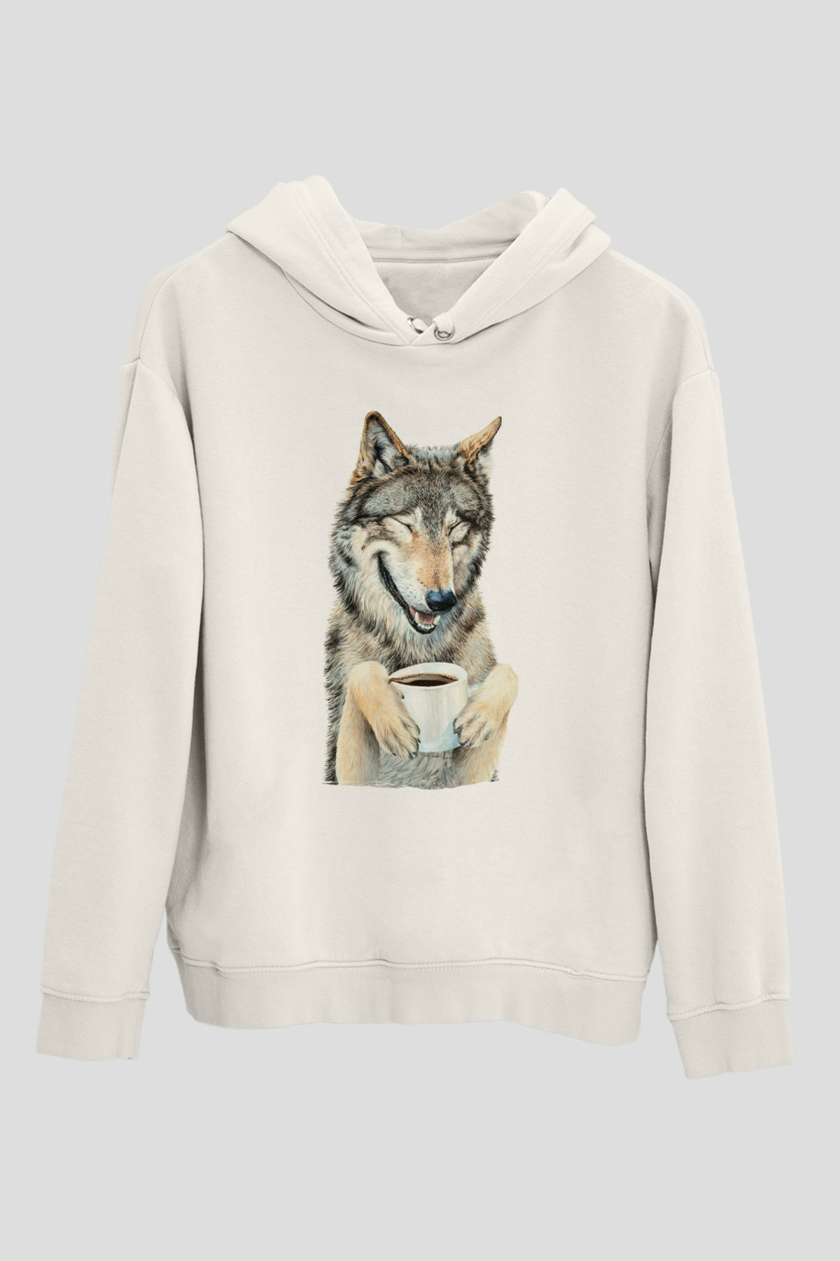 Kahve İçen KurtBeyaz  Unisex Hoodie
