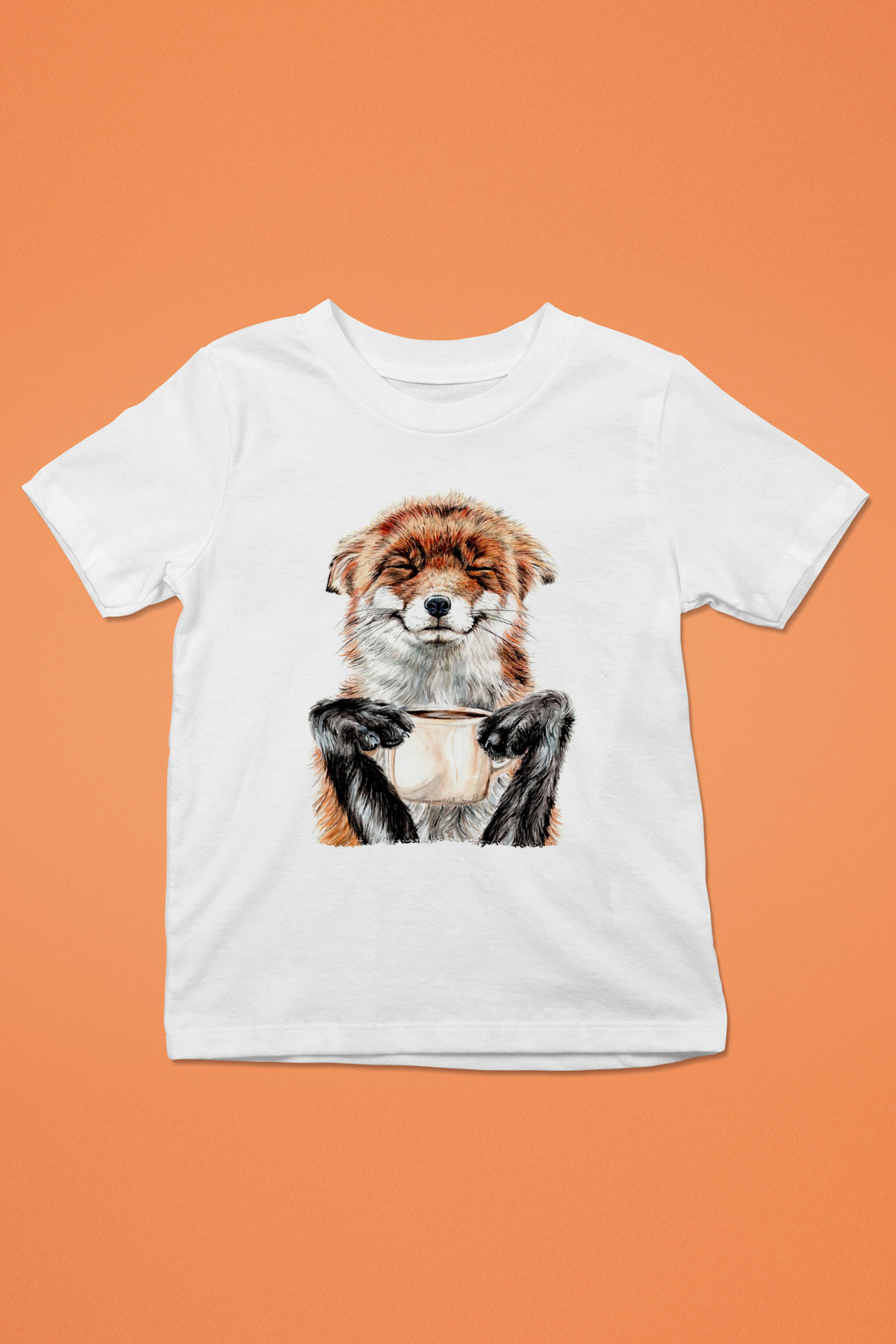 Kahve Kolik Baskılı Unisex Beyaz  Çocuk Tişört