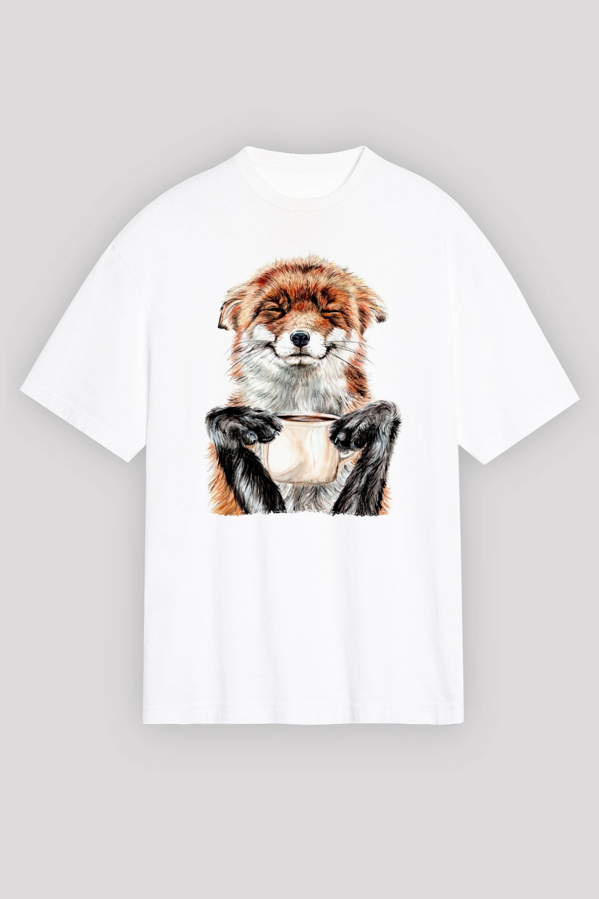Kahve Kolik Baskılı Unisex Beyaz Tişört