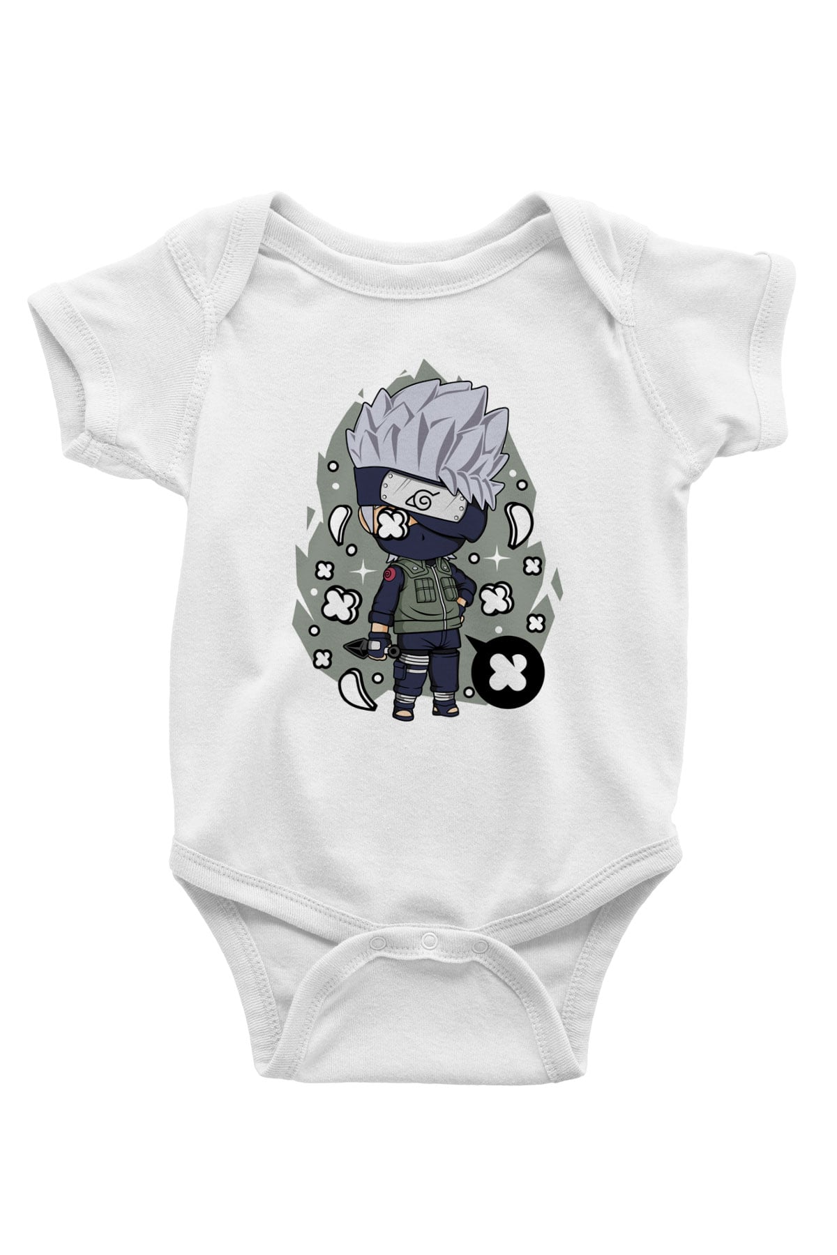 Kakashi Baskılı Beyaz Unisex Bebek Body - Zıbın