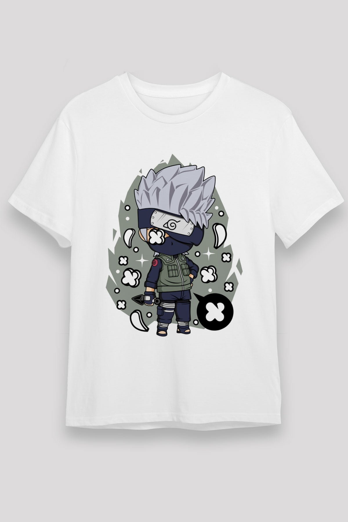Kakashi Baskılı Beyaz Unisex Tişört