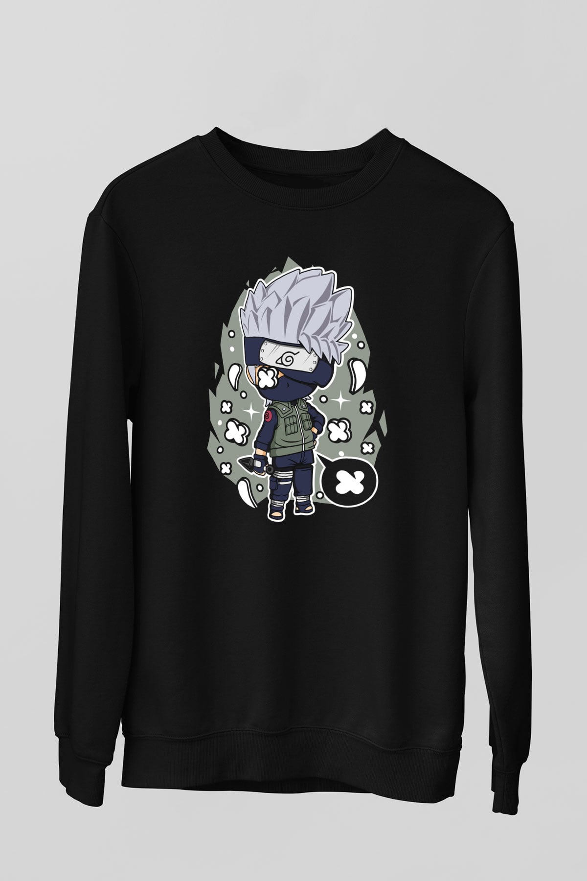 Kakashi Baskılı Unisex Siyah Sweatshirt