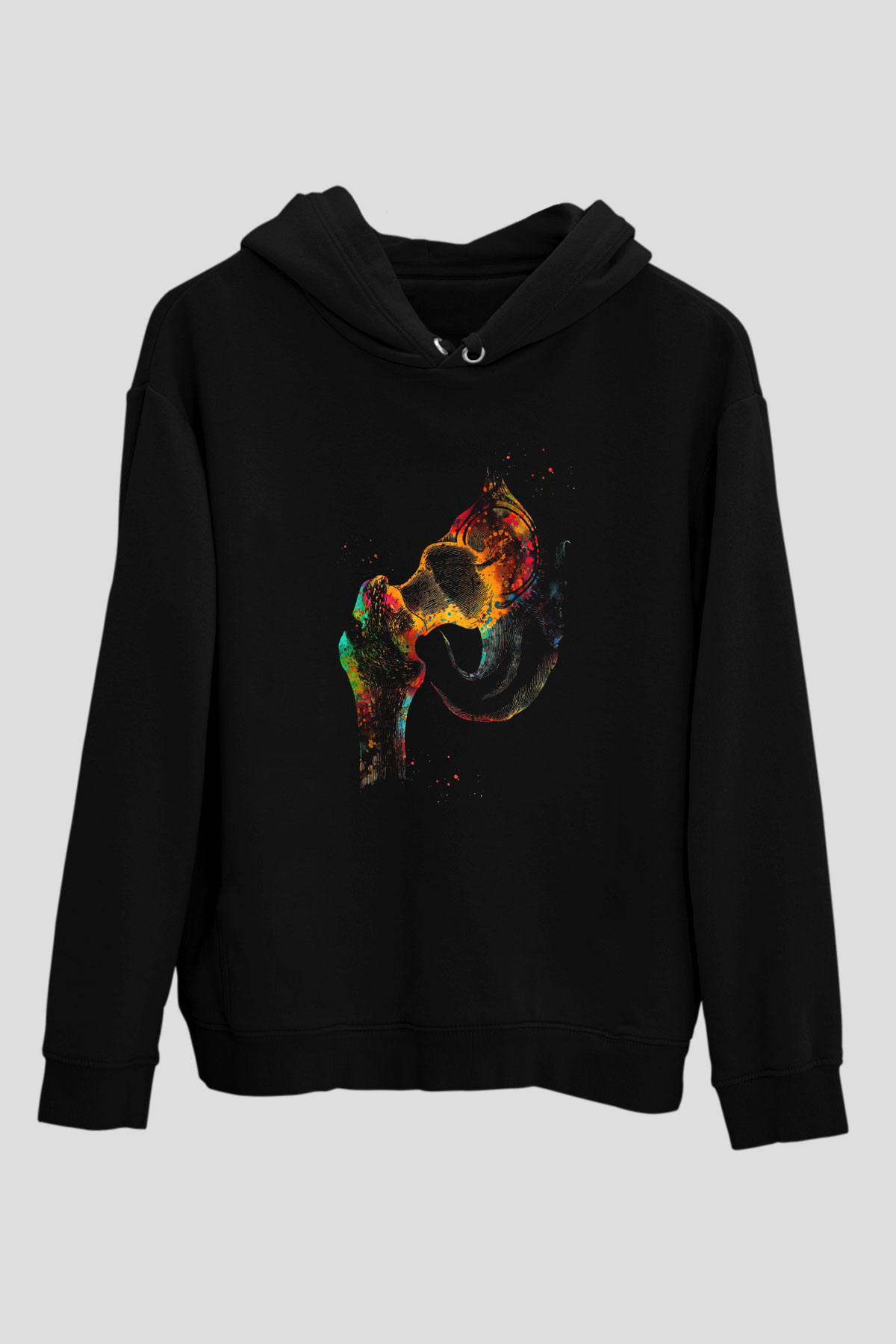 Kalça Eklemi Baskılı Unisex Siyah Hoodie