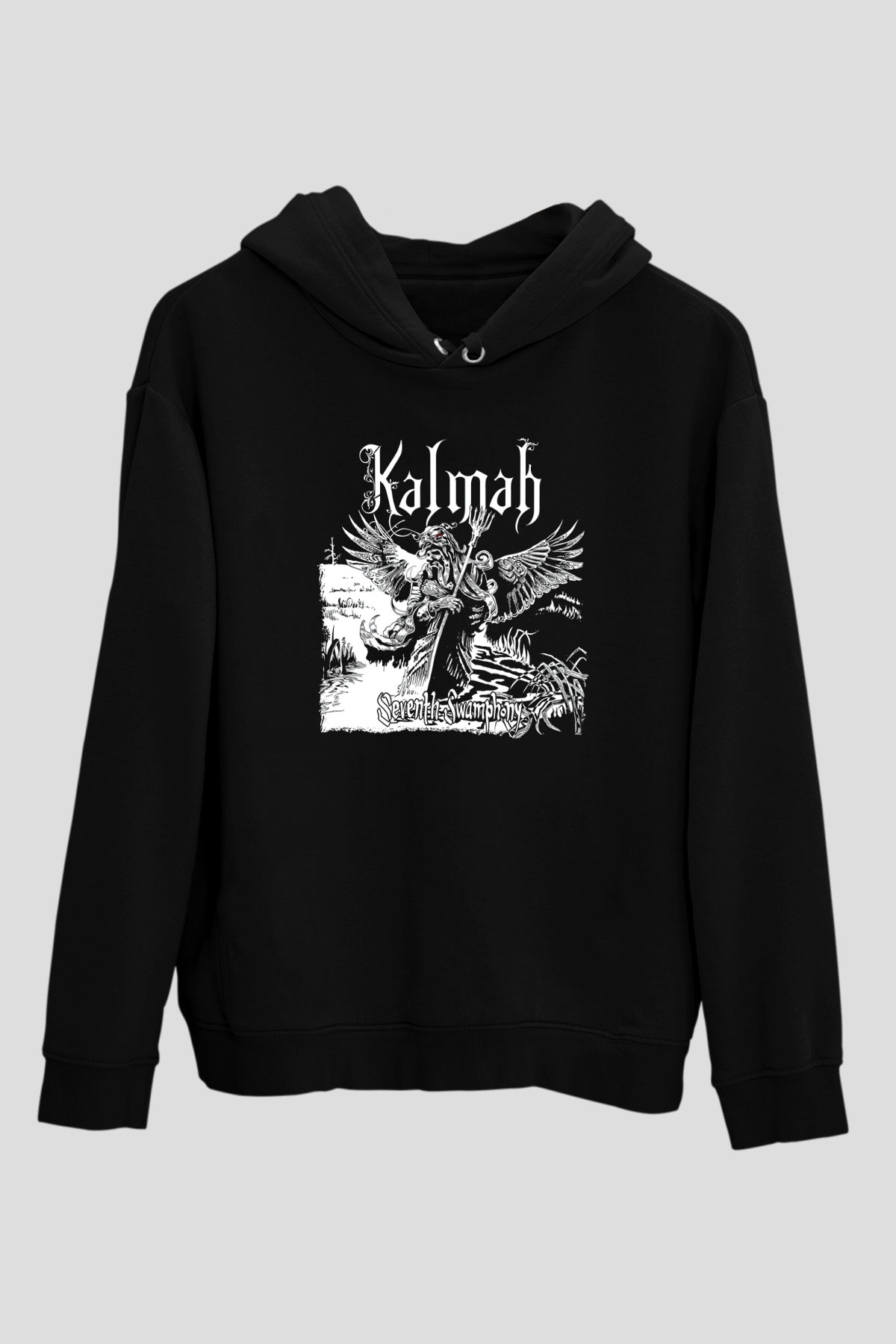 Kalmah Baskılı Unisex Siyah Kapüşonlu Sweatshirt