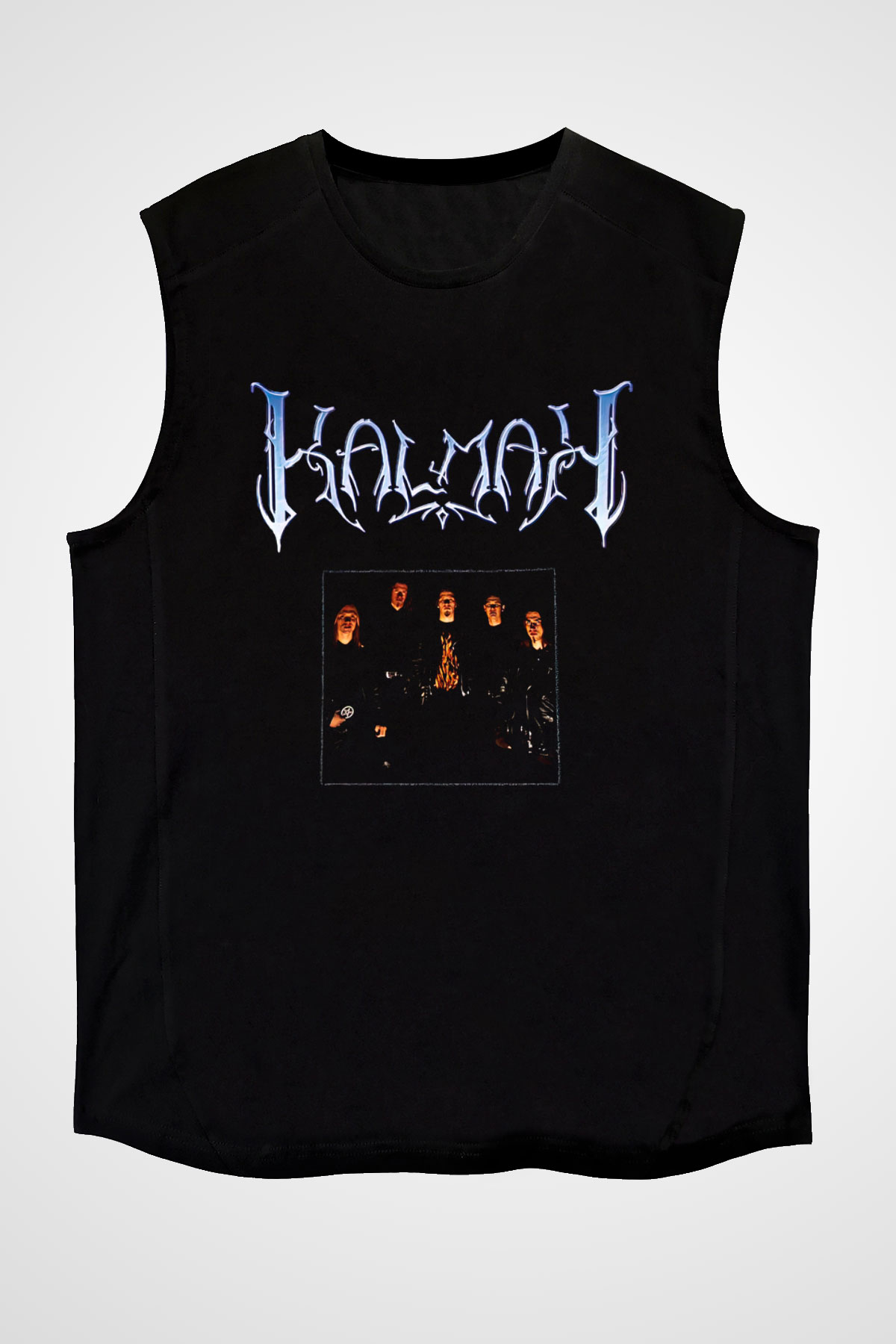 Kalmah Baskılı Unisex Siyah Kolsuz Tişört - Tshirt