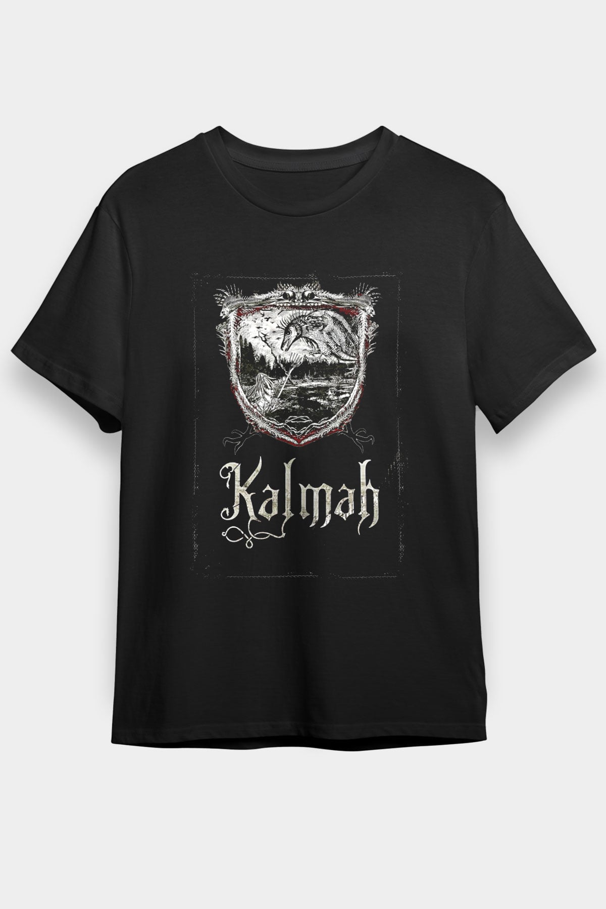 Kalmah Baskılı Unisex Siyah Tişört - Tshirt