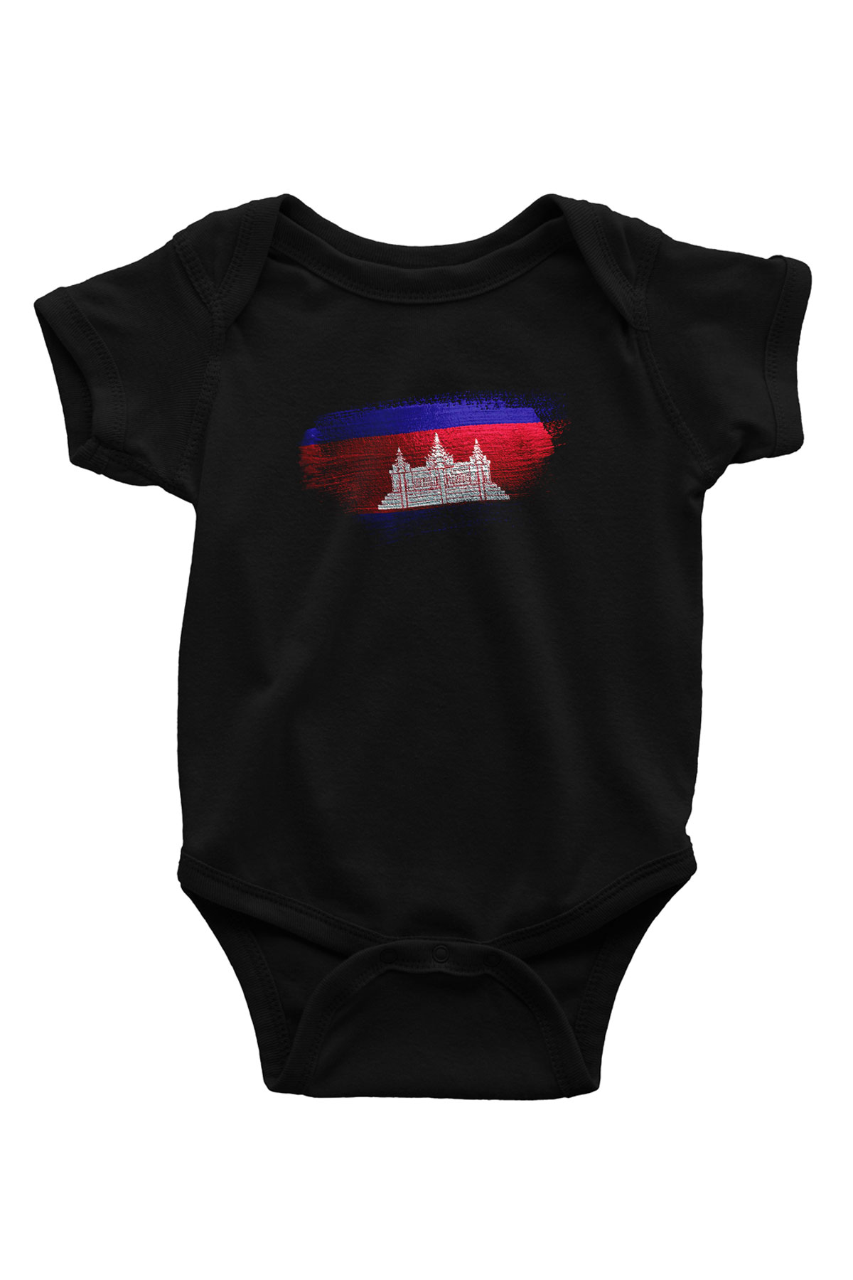 Kamboçya - Cambodia Bayrağı Baskılı Unisex Siyah Bebek Body - Zıbın