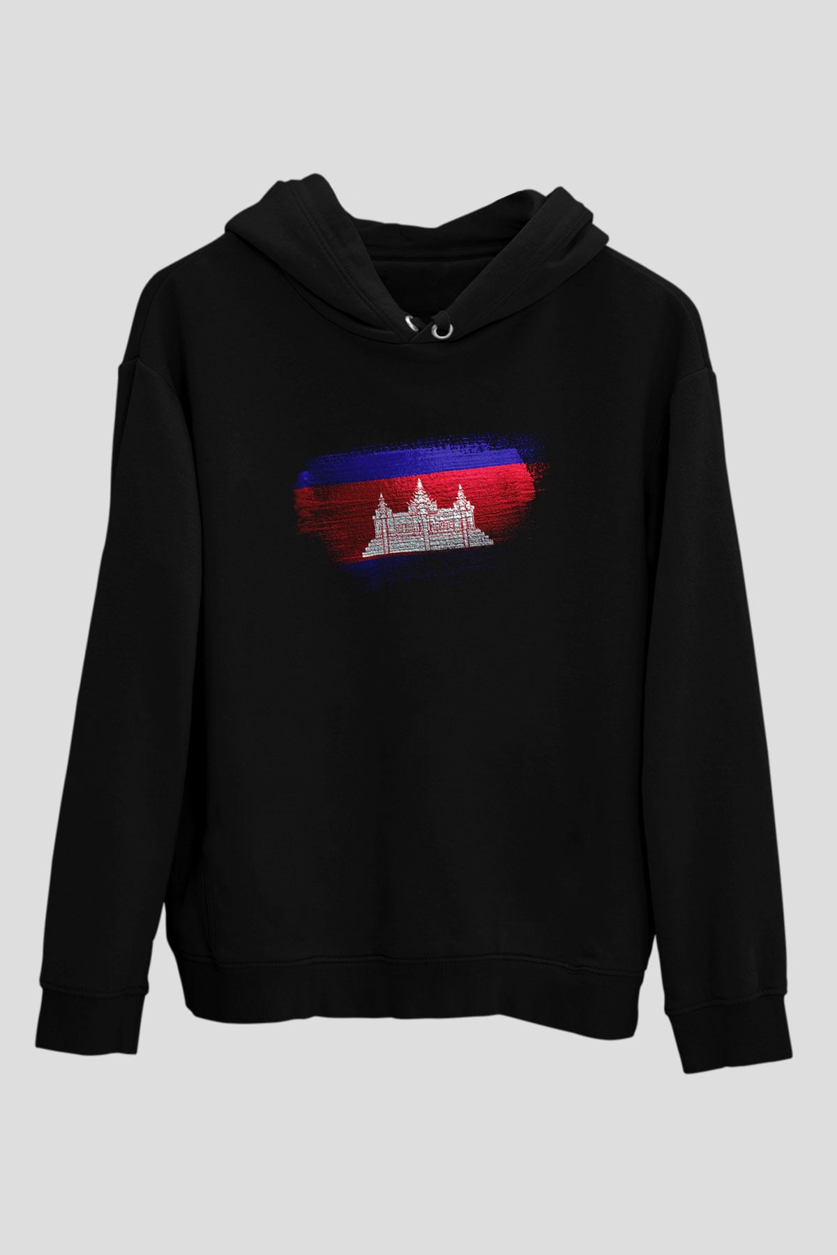 Kamboçya - Cambodia Bayrağı Baskılı Unisex Siyah Hoodie