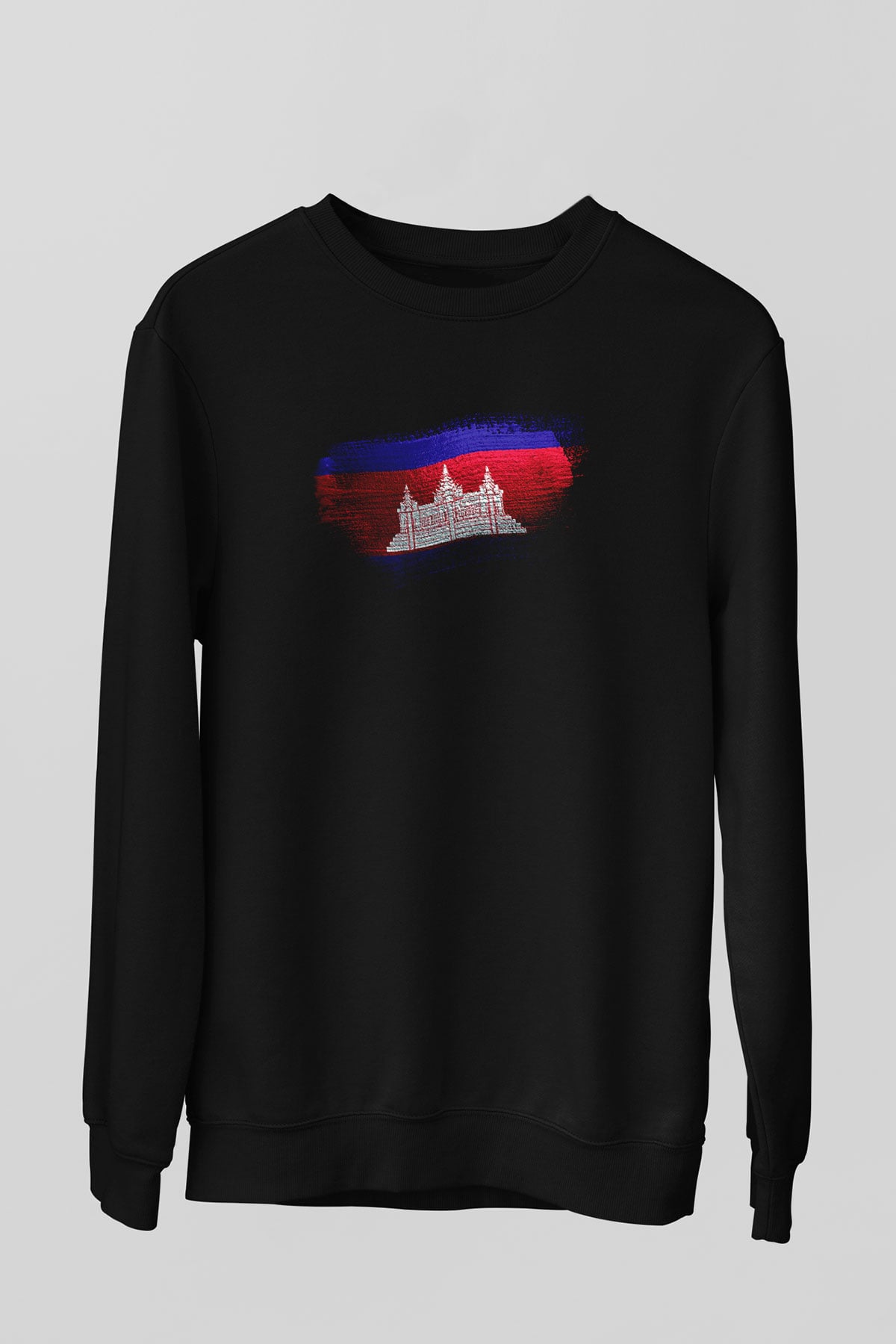 Kamboçya - Cambodia Bayrağı Baskılı Unisex Siyah Sweatshirt
