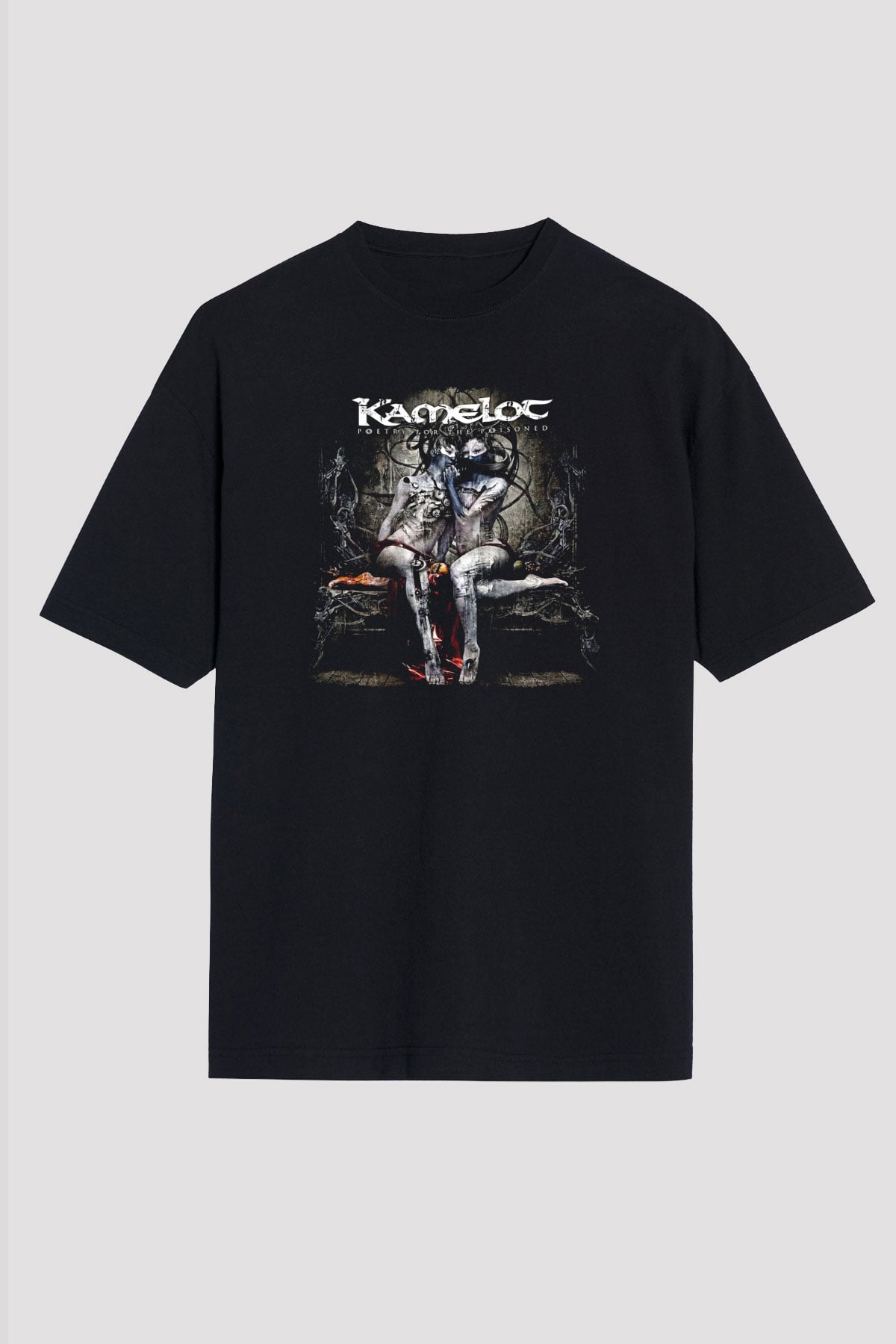 Kamelot Baskılı Unisex Siyah Oversize Tişört - Tshirt