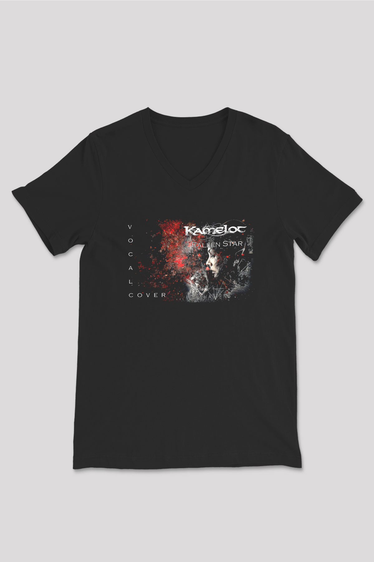 Kamelot Baskılı Unisex Siyah V Yaka Tişört - Tshirt