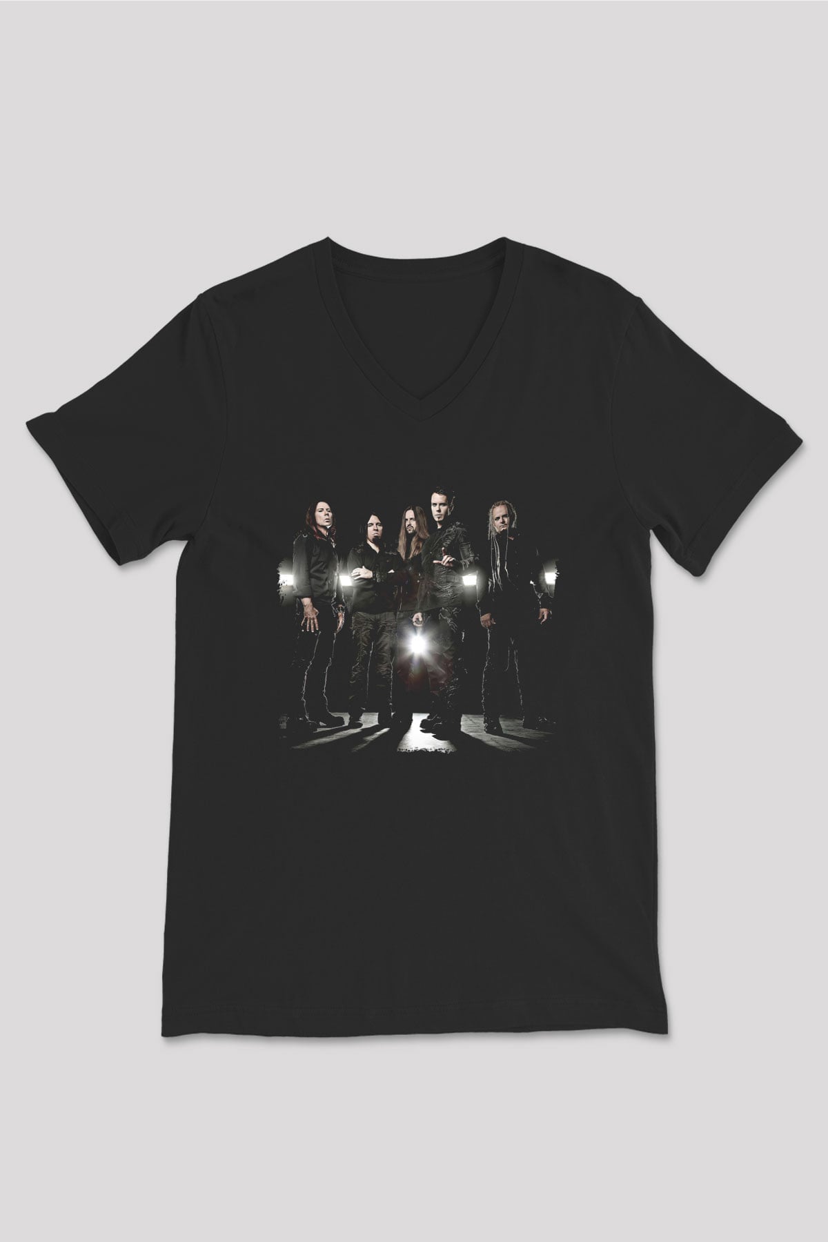 Kamelot Baskılı Unisex Siyah V Yaka Tişört - Tshirt