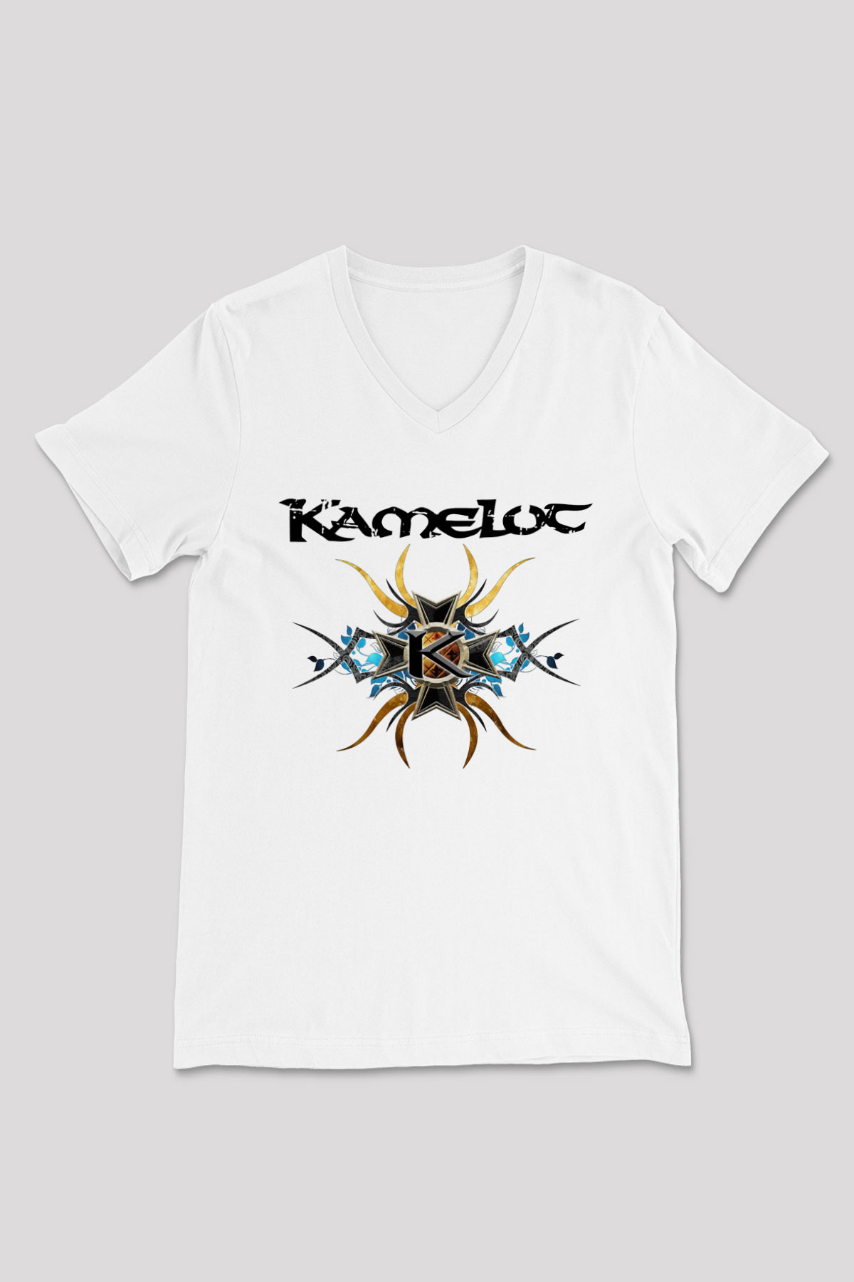 Kamelot Beyaz Unisex V Yaka Tişört