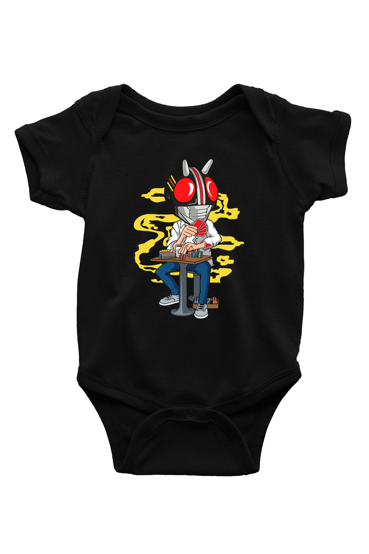 Kamen Gambler Baskılı Unisex Siyah Bebek Body - Zıbın