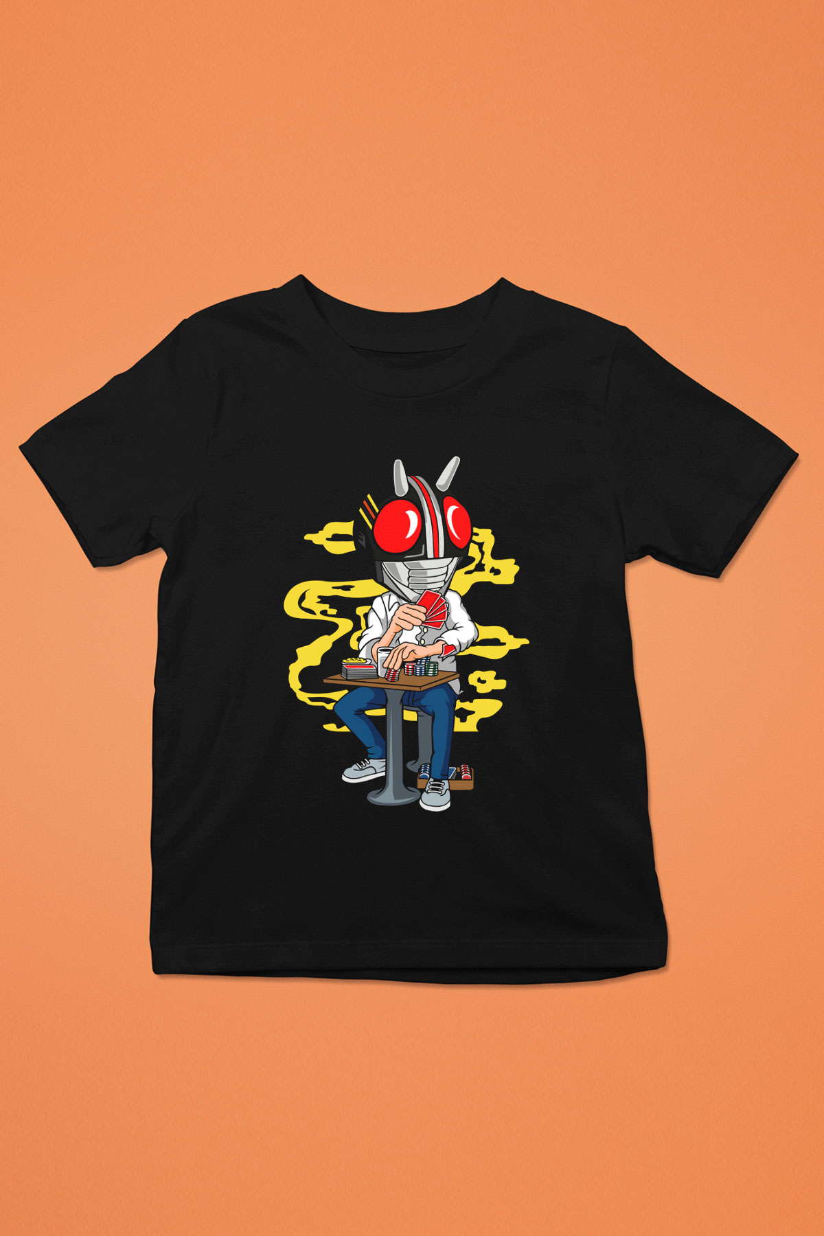 Kamen Gambler Baskılı Unisex Siyah Çocuk Tişört
