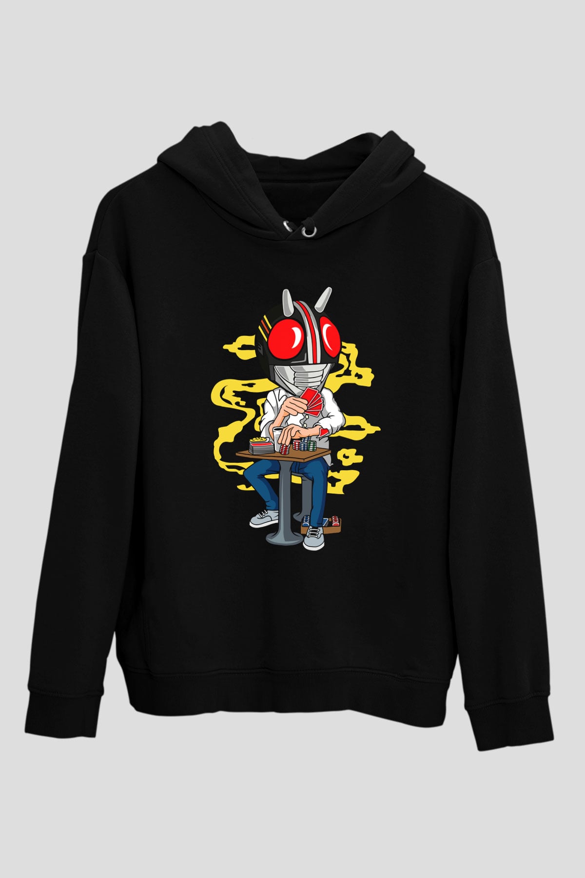 Kamen Gambler Baskılı Unisex Siyah Hoodie
