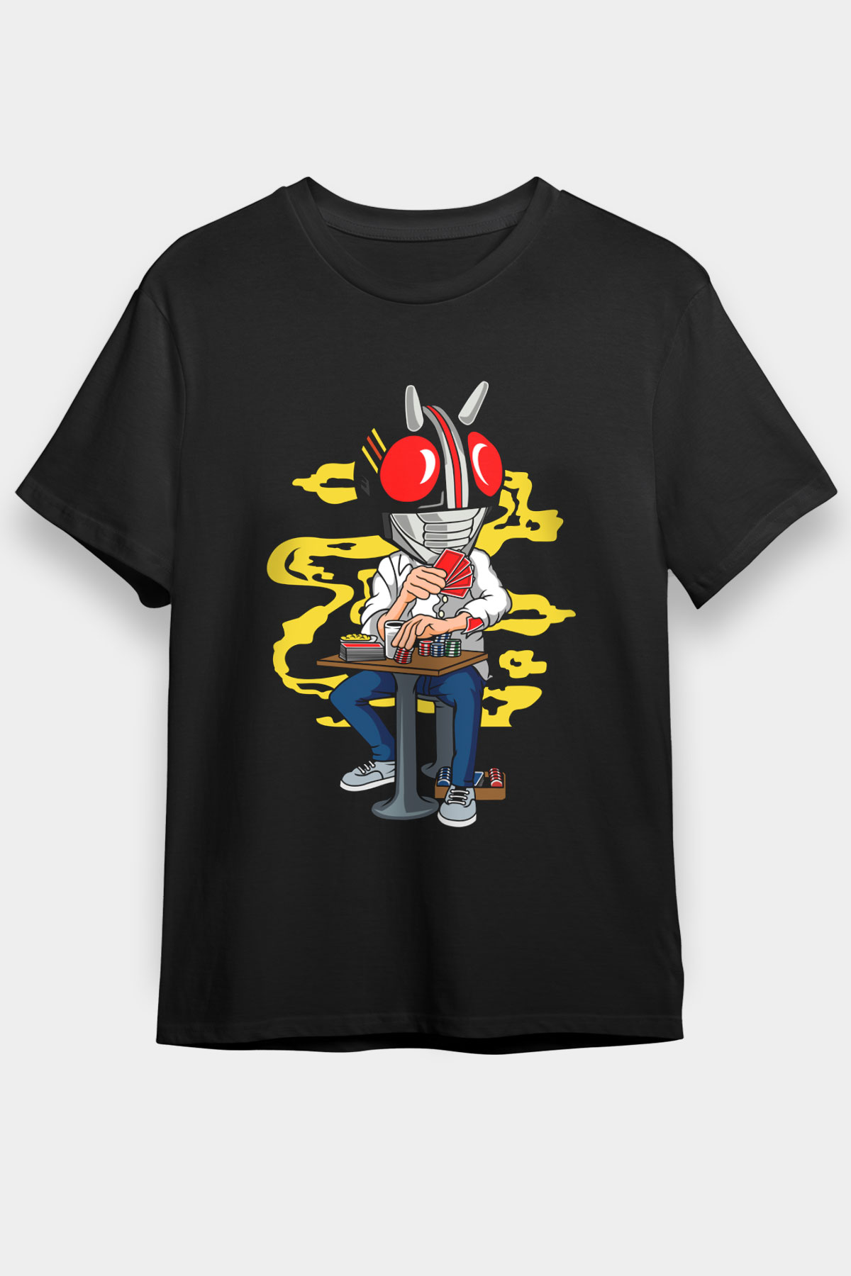 Kamen Gambler Baskılı Unisex Siyah Tişört