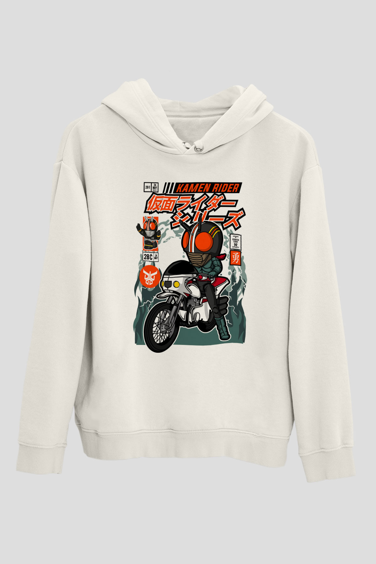 Kamen Rider Baskılı Unisex Beyaz Hoodie