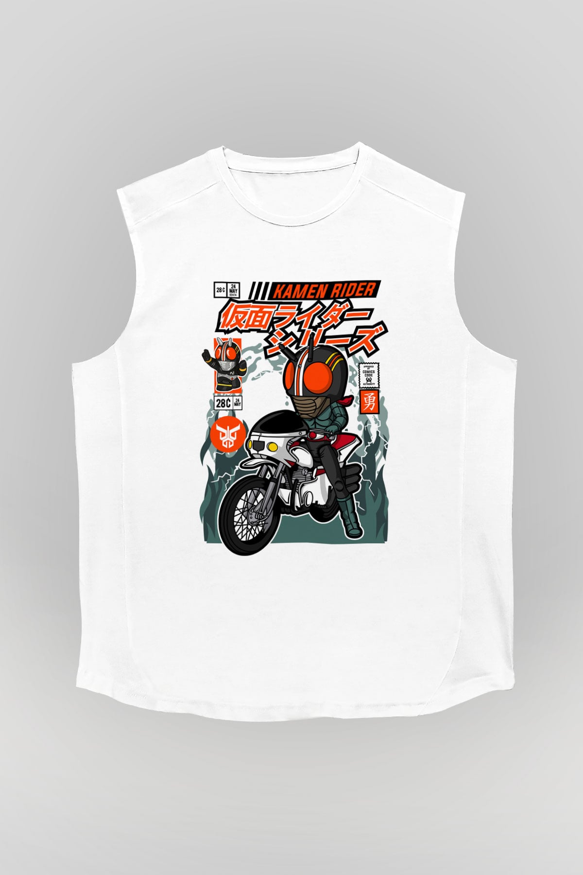 Kamen Rider Baskılı Unisex Beyaz Kolsuz Tişört