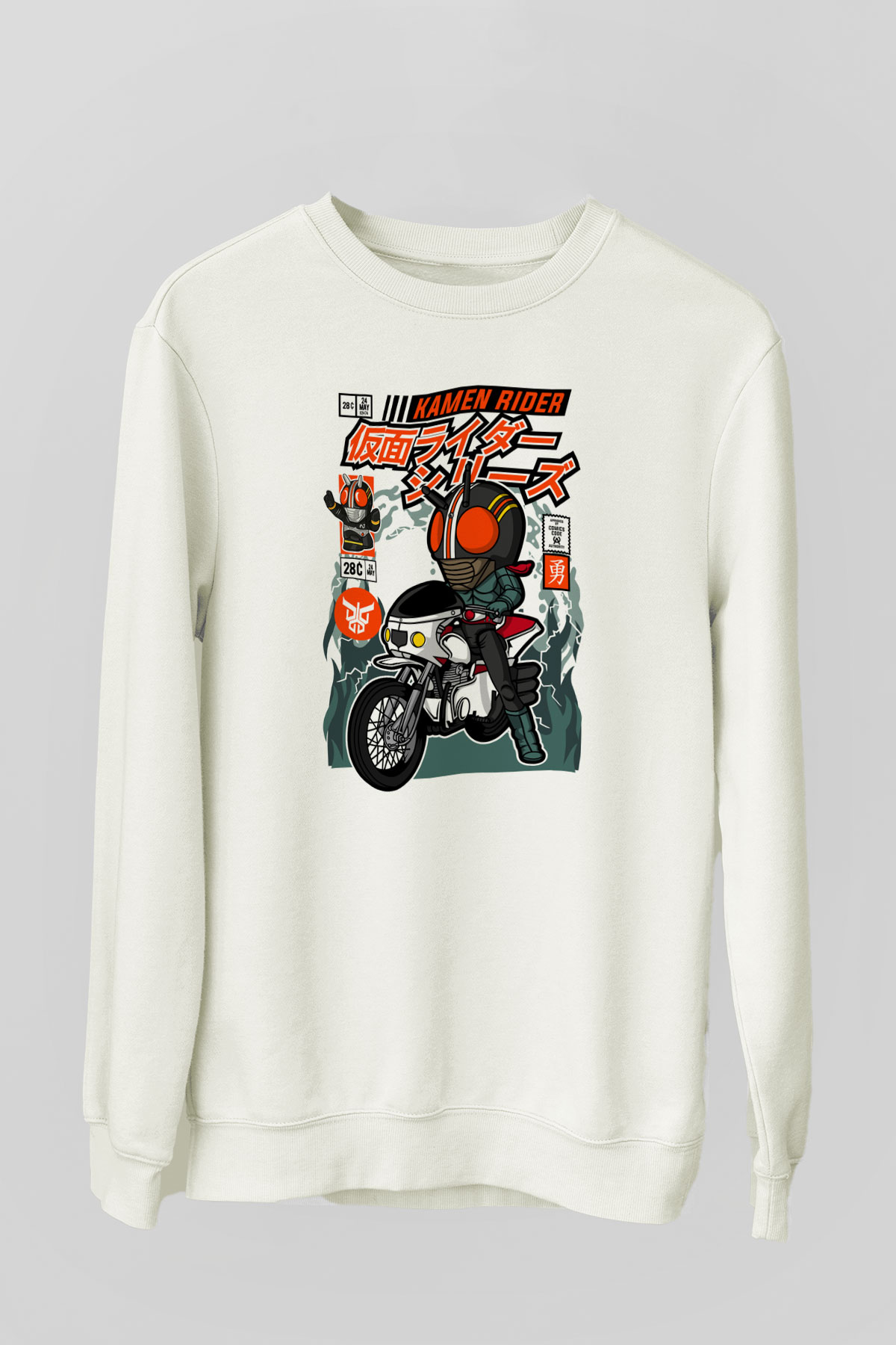 Kamen Rider Baskılı Unisex Beyaz Sweatshirt
