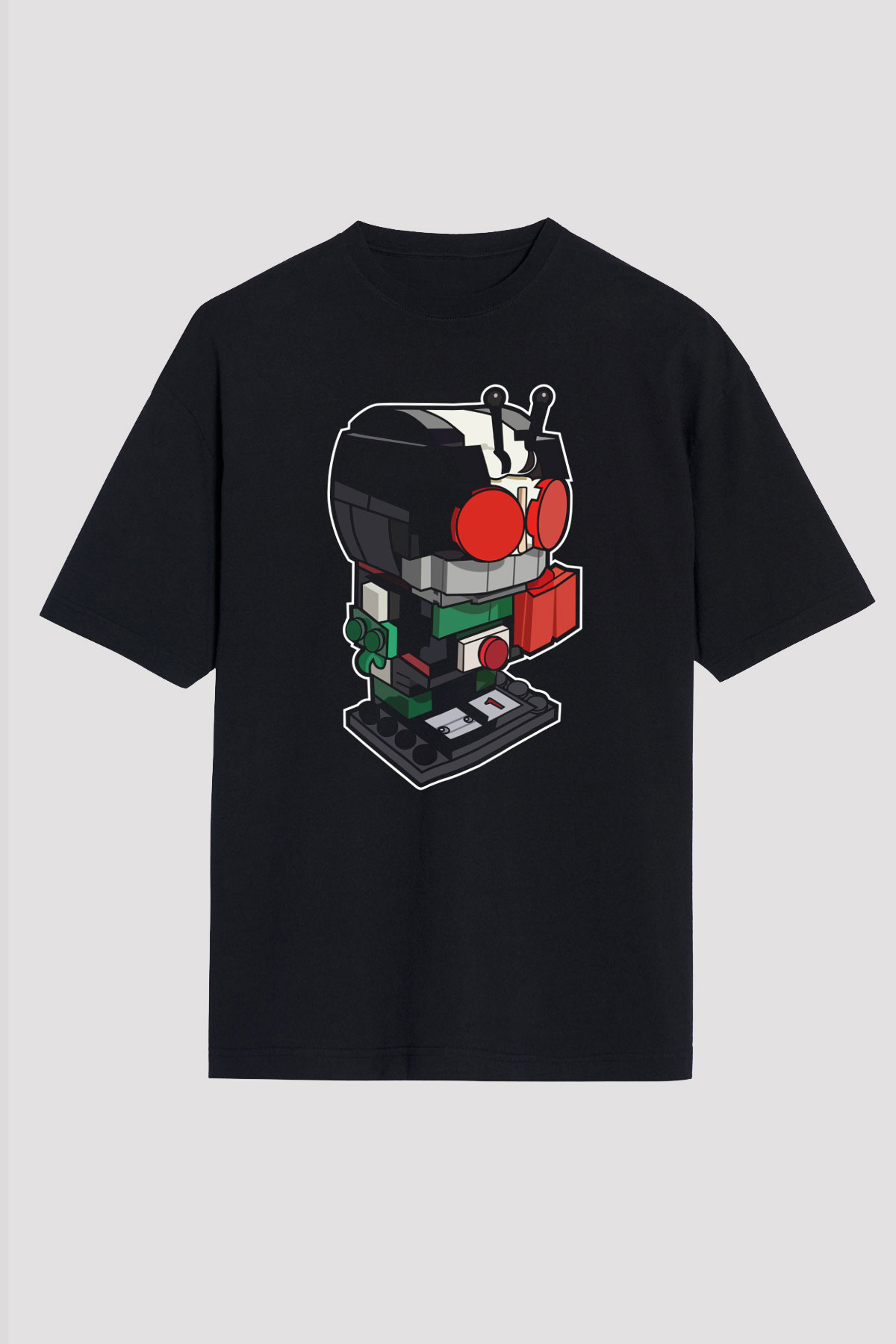 Kamen Rider Lego Baskılı Siyah Unisex Oversize Tişört