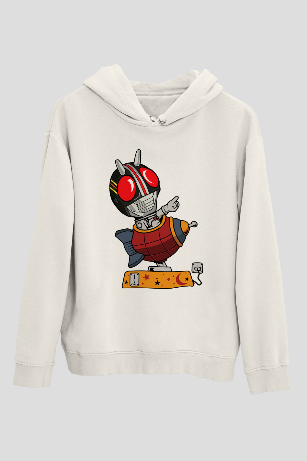 Kamen Rocket Baskılı Beyaz Unisex Hoodie