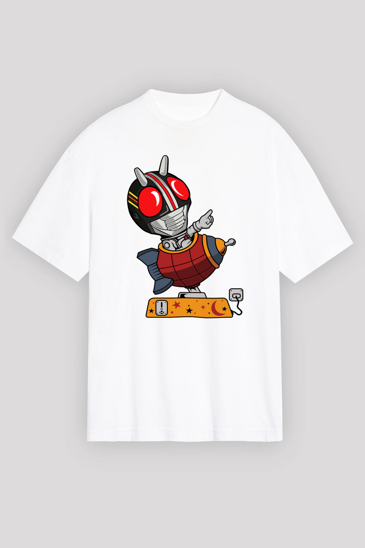 Kamen Rocket Baskılı Beyaz Unisex Oversize Tişört