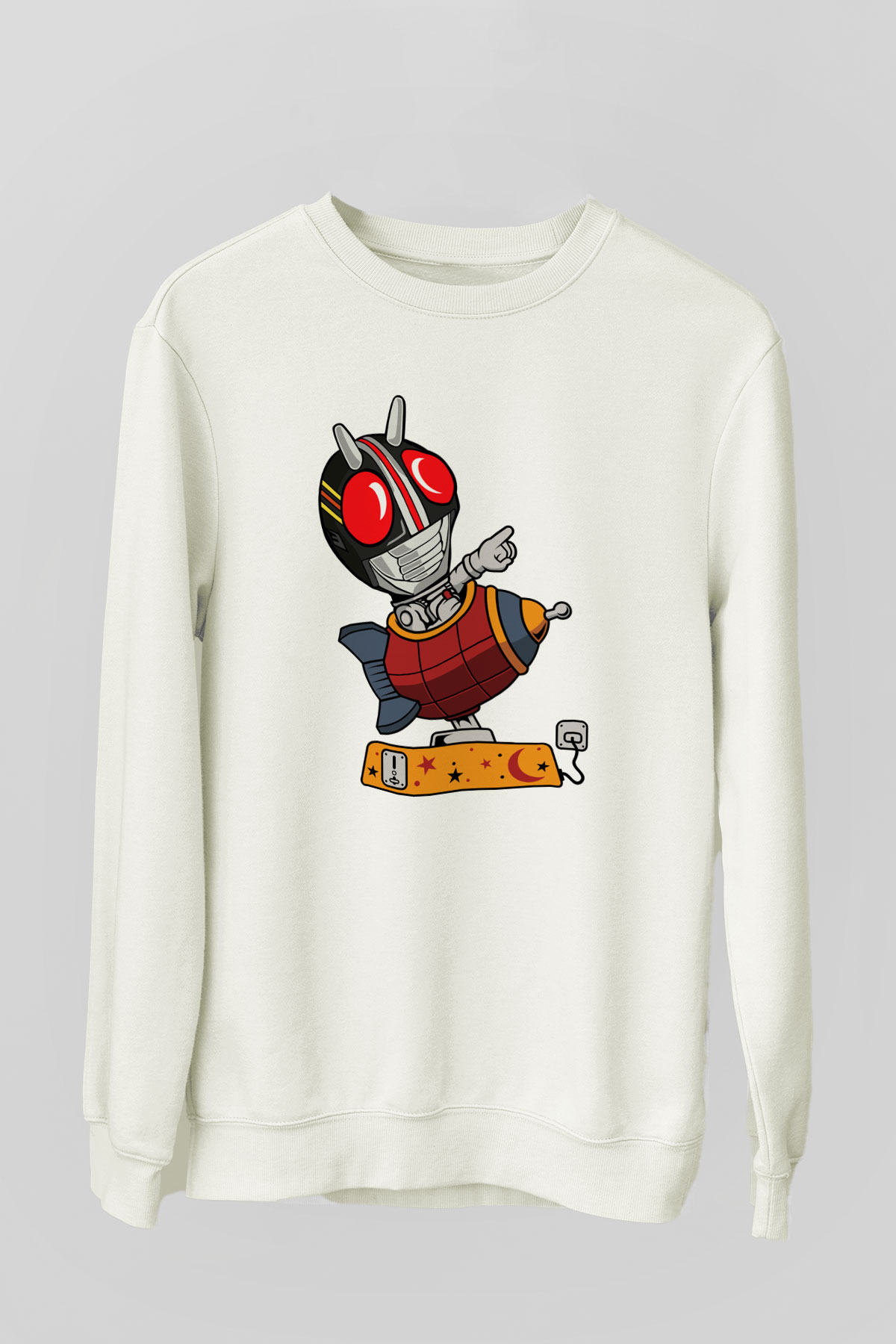 Kamen Rocket Baskılı Beyaz Unisex Sweatshirt