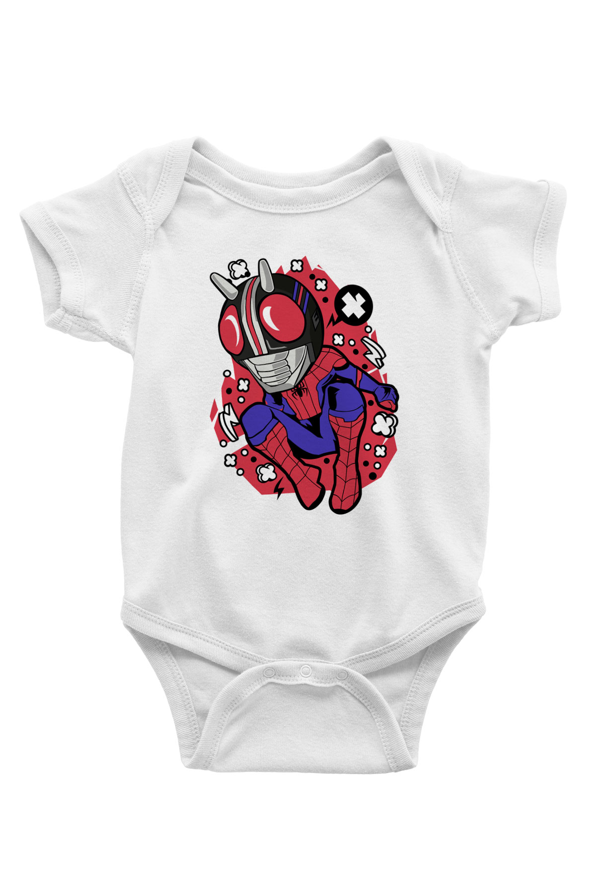 Kamen Spider Baskılı Beyaz Unisex Bebek Body - Zıbın