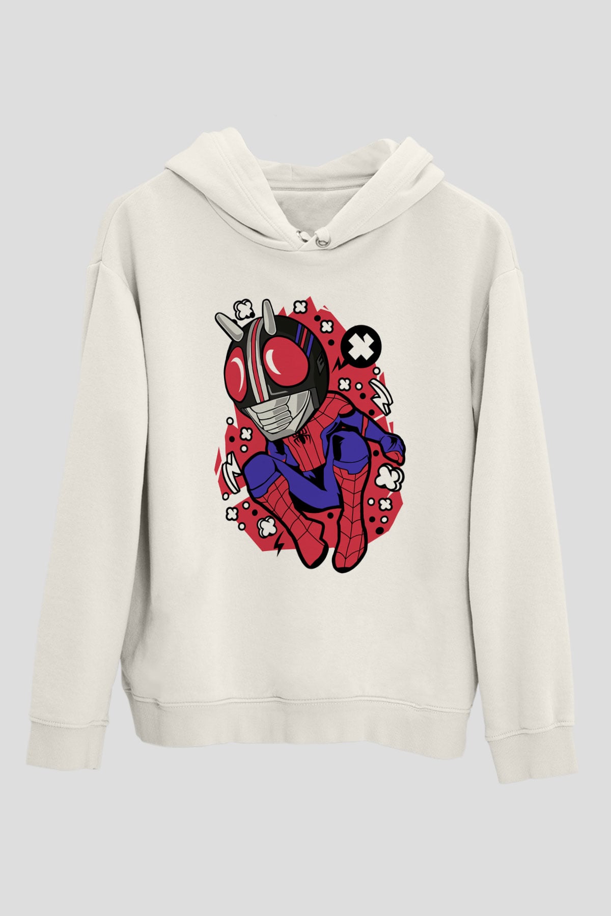 Kamen Spider Baskılı Beyaz Unisex Hoodie