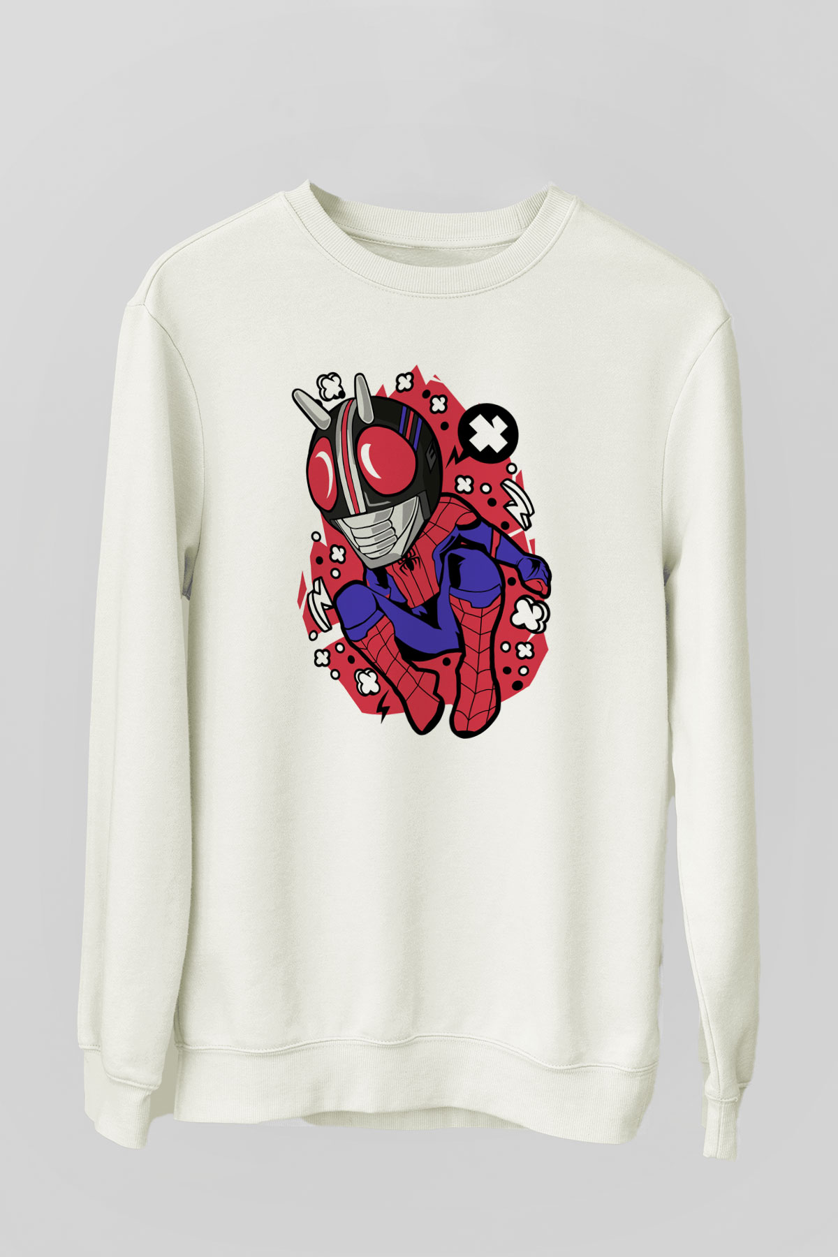 Kamen Spider Baskılı Beyaz Unisex Sweatshirt