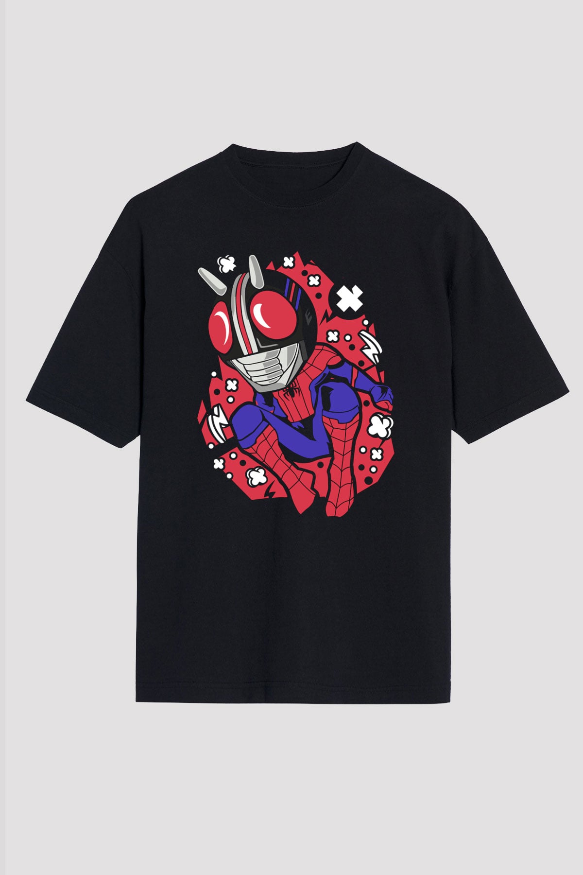 Kamen Spider Baskılı Siyah Unisex Oversize Tişört