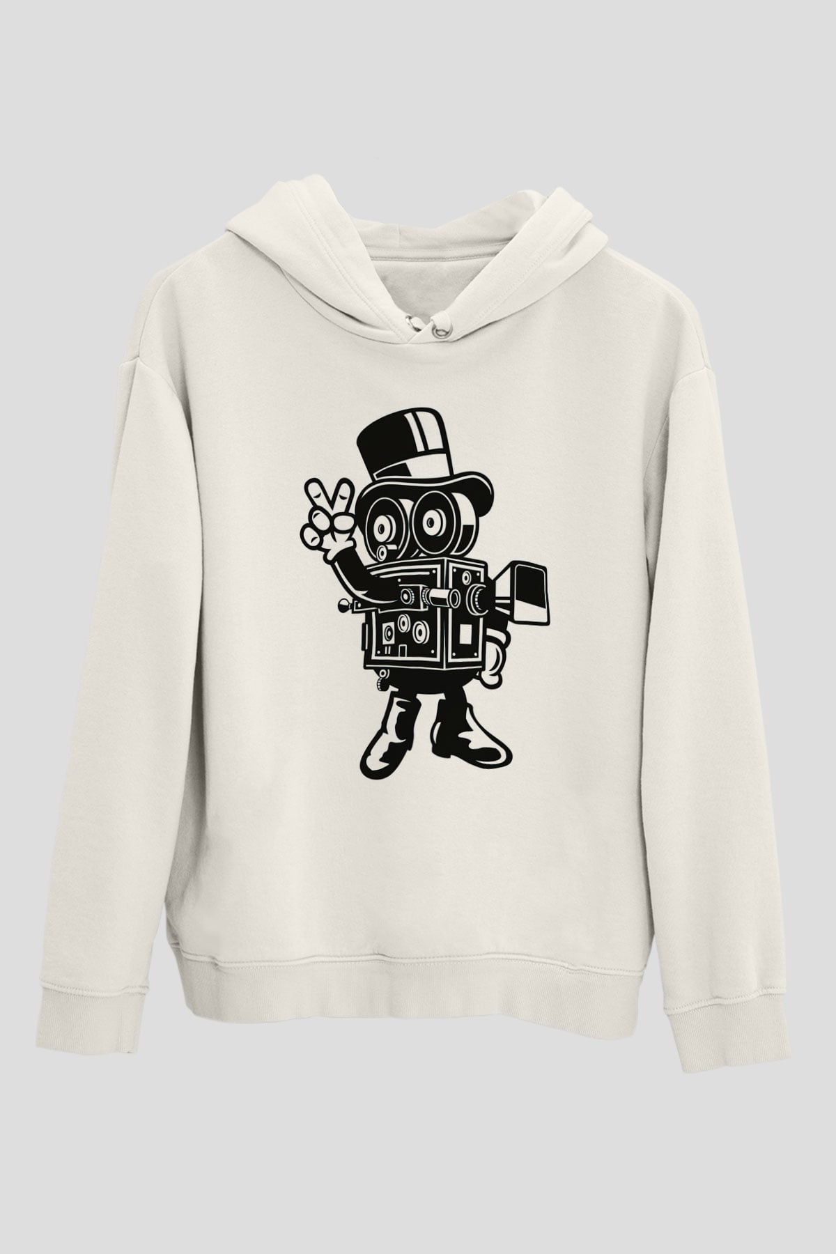 Kameraman Beyaz Unisex Kapüşonlu Sweatshirt