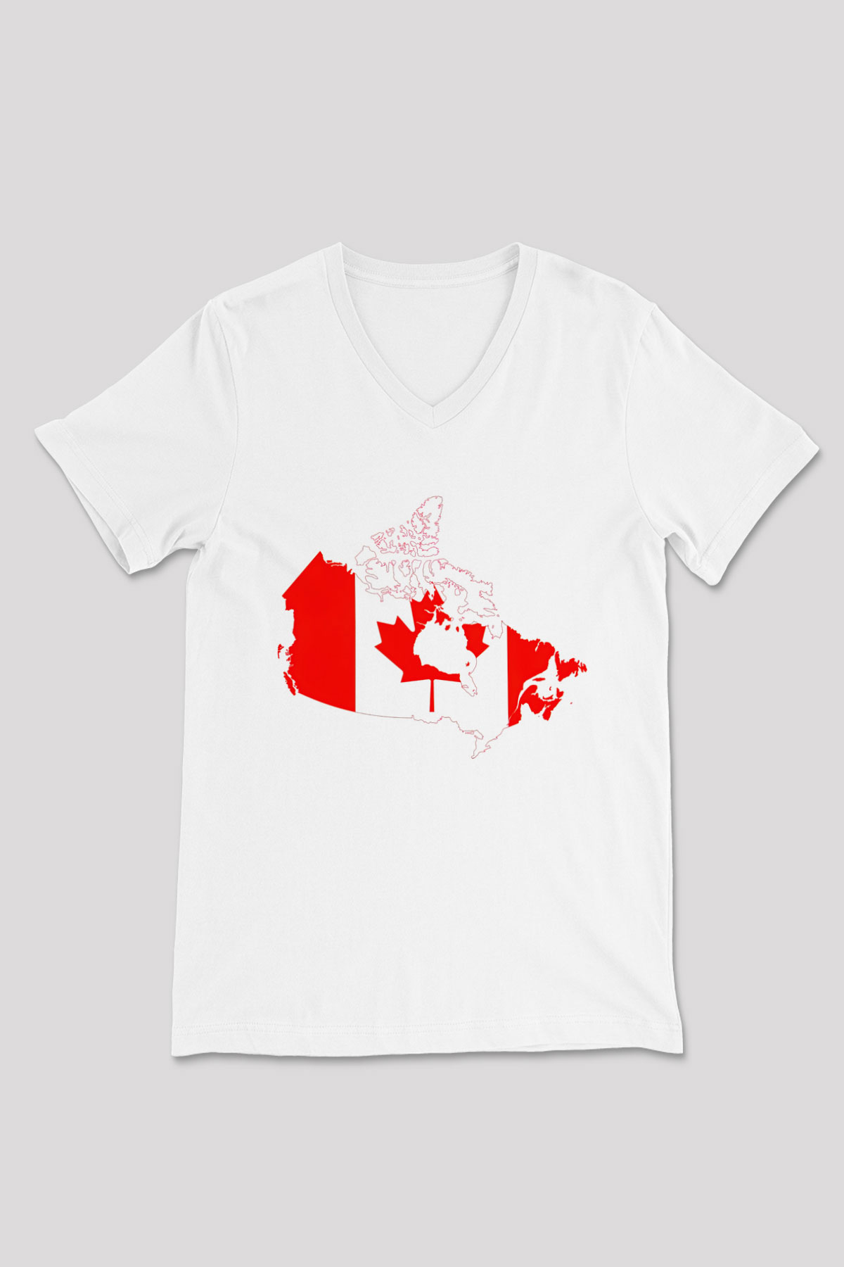 Kanada Beyaz Unisex V Yaka Tişört T-Shirt