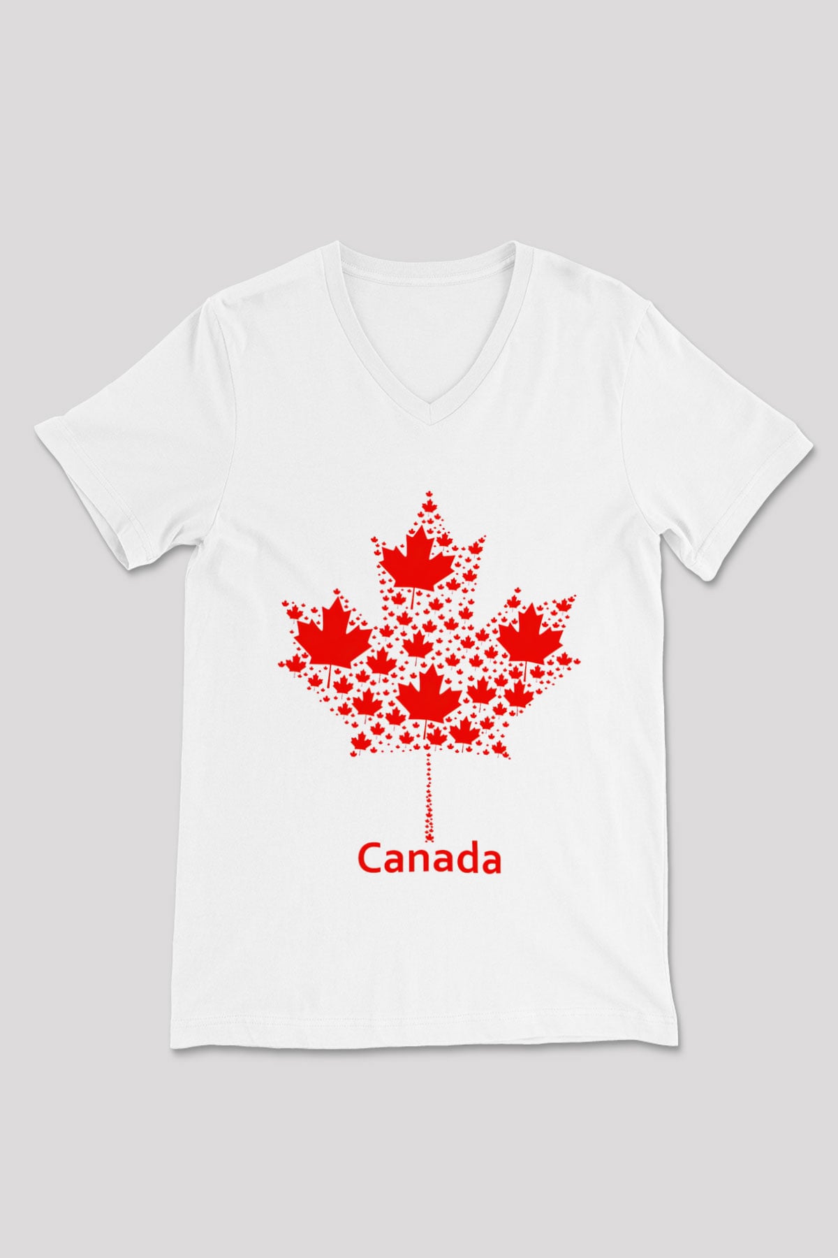 Kanada Beyaz Unisex V Yaka Tişört T-Shirt