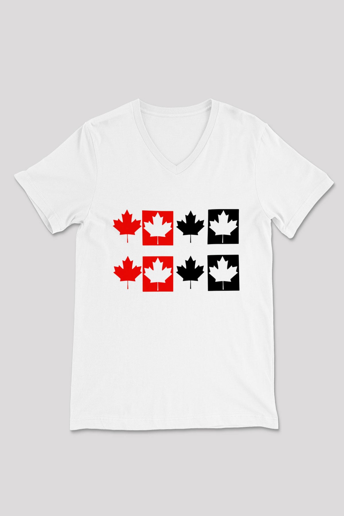 Kanada Beyaz Unisex V Yaka Tişört T-Shirt