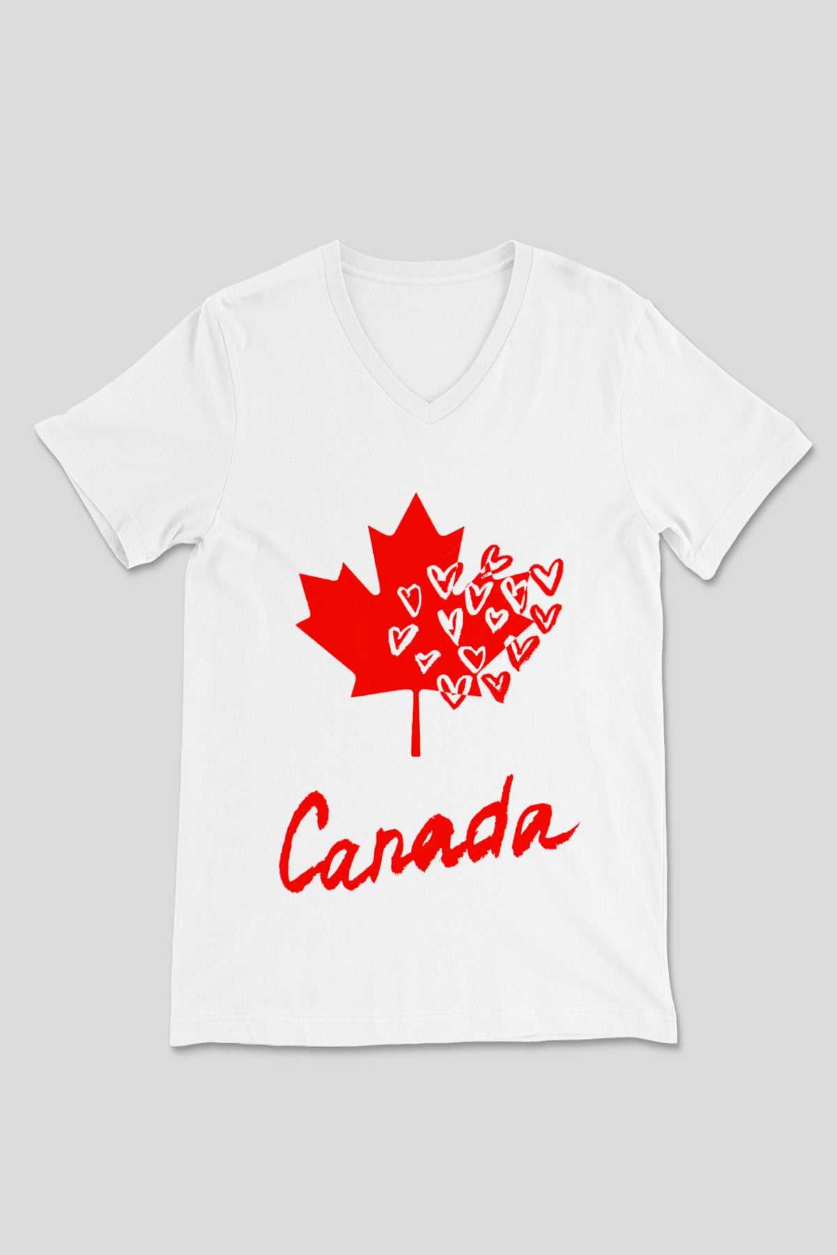 Kanada Beyaz Unisex V Yaka Tişört T-Shirt