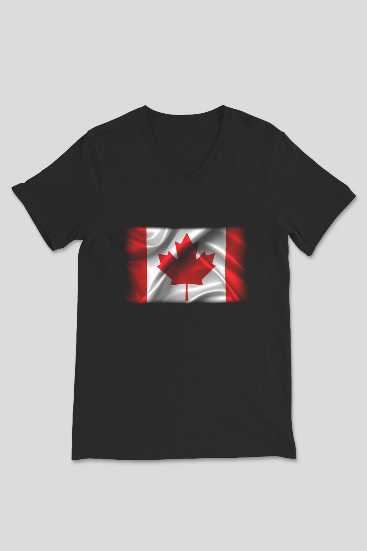 Kanada Siyah Unisex V Yaka Tişört T-Shirt