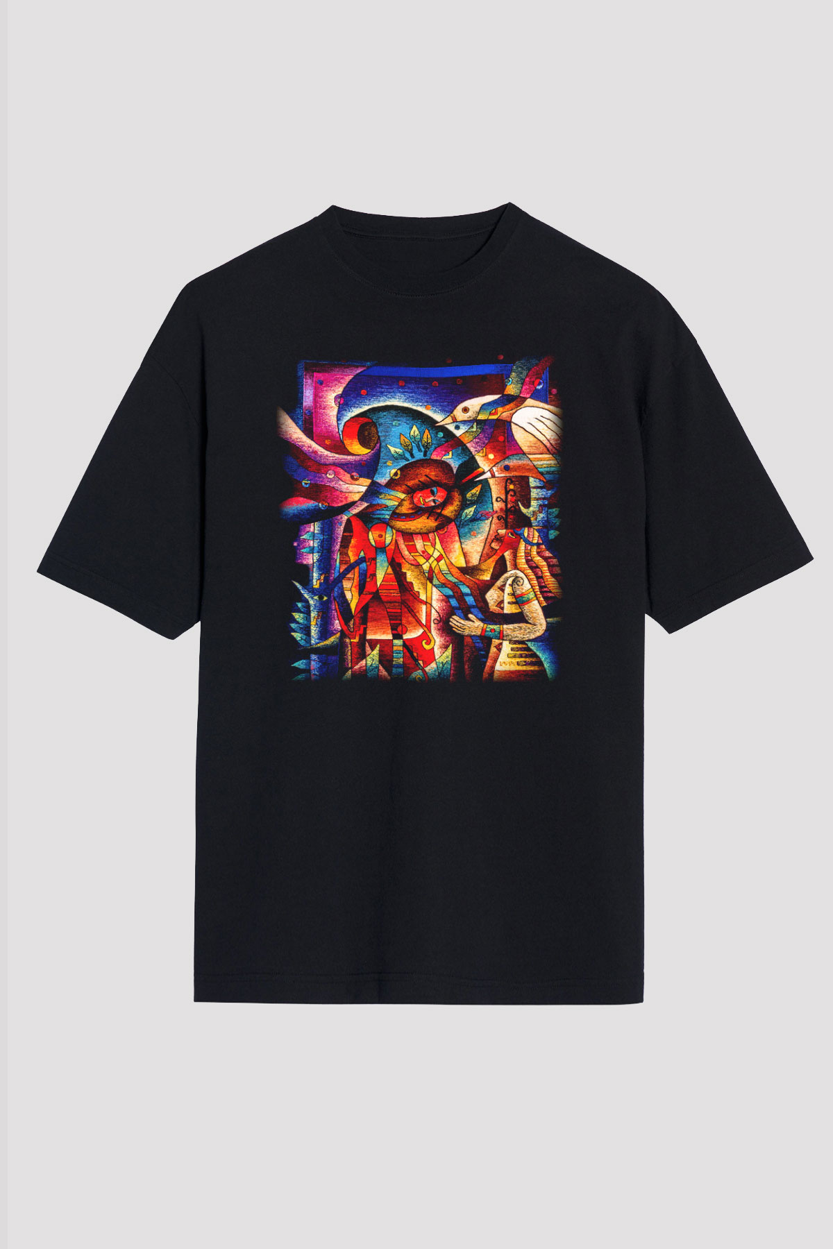 Kanaviçe Siyah Unisex Oversize Tişört T-Shirt