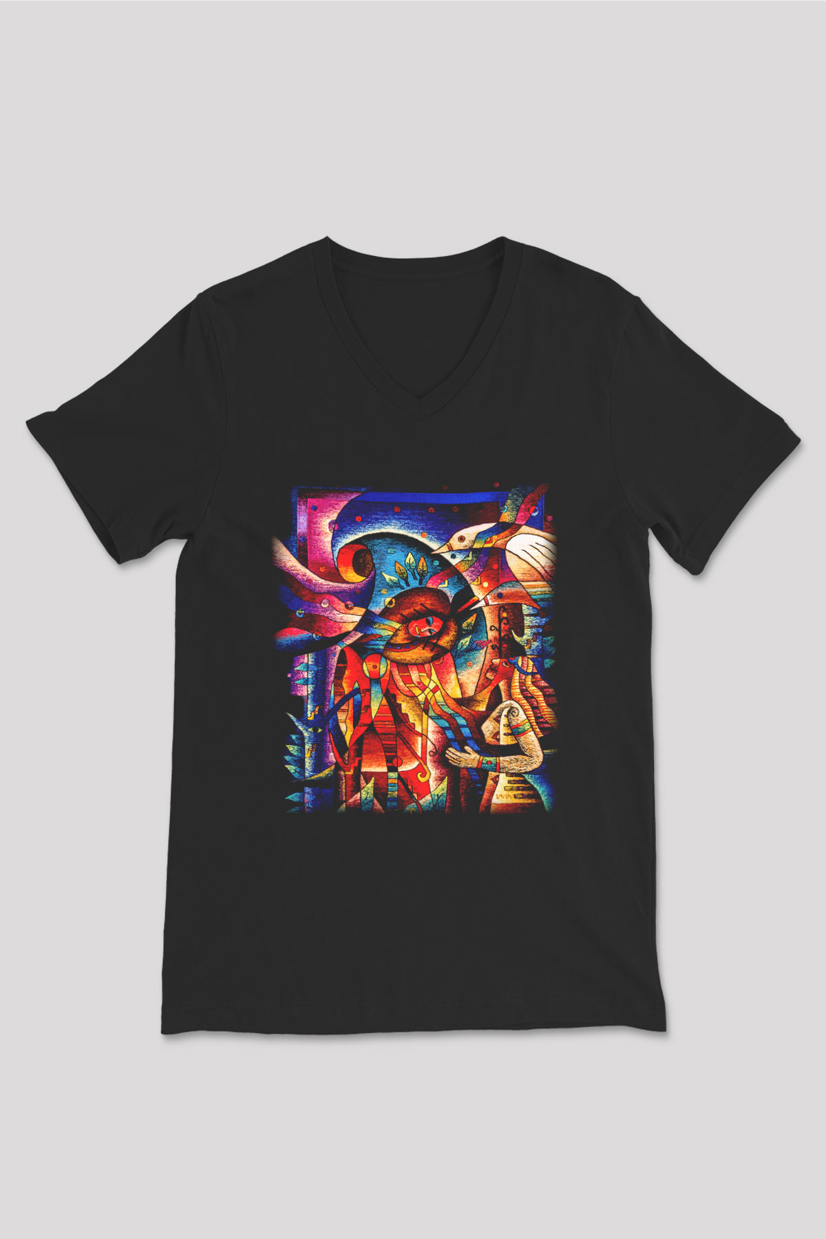 Kanaviçe Siyah Unisex V Yaka Tişört T-Shirt