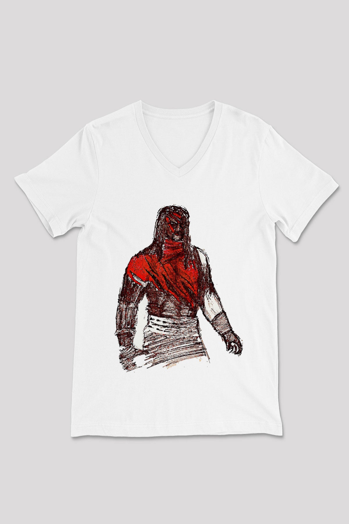 Kane Baskılı Beyaz Unisex V Yaka Tişört - Tshirt