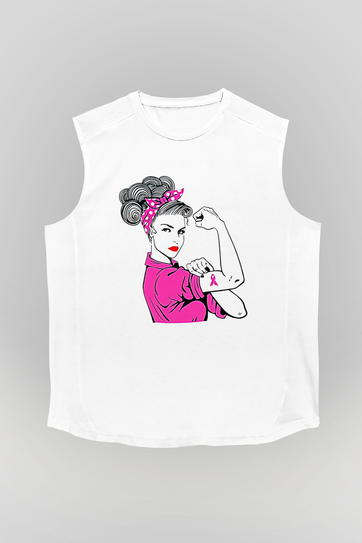 Kanser Günü Baskılı Beyaz Unisex Kolsuz Tişört - Tshirt