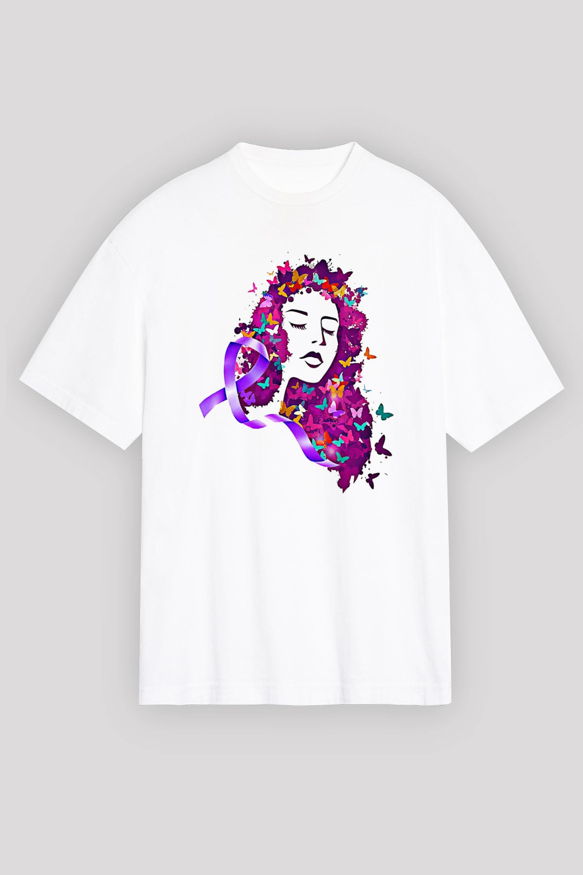 Kanser Günü Baskılı Beyaz Unisex Oversize Tişört - Tshirt