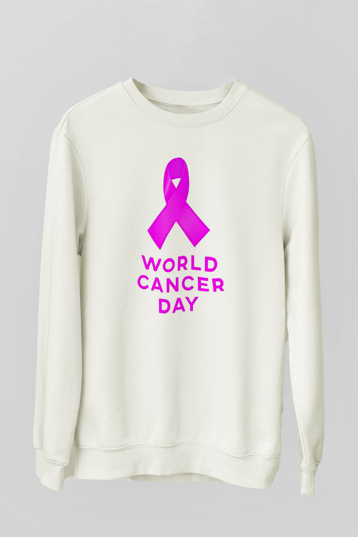 Kanser Günü Baskılı Beyaz Unisex Sweatshirt