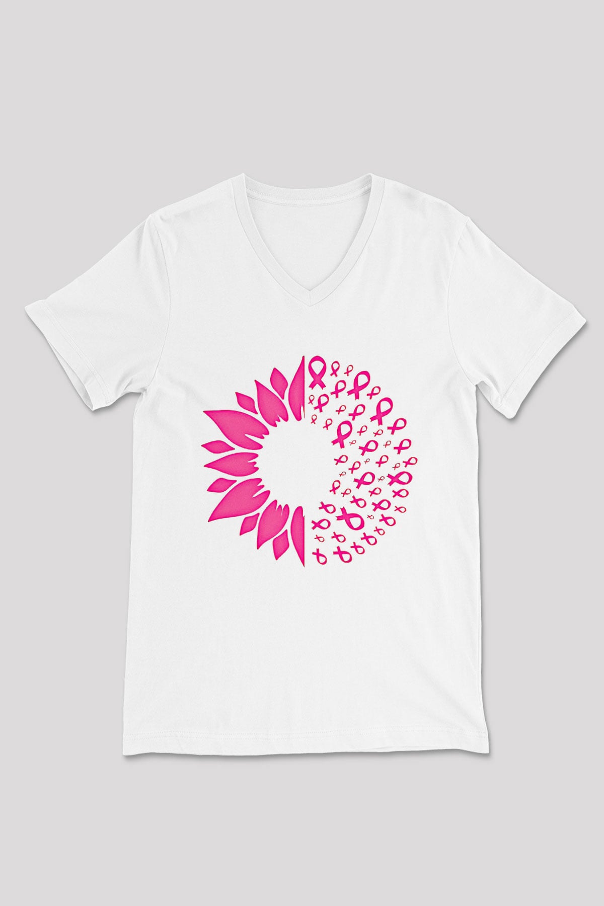 Kanser Günü Baskılı Beyaz Unisex V Yaka Tişört - Tshirt