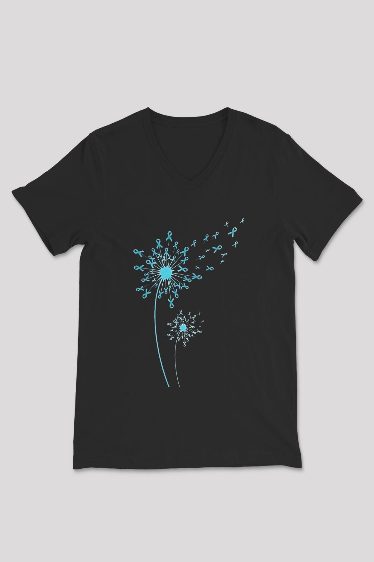 Kanser Günü Baskılı Unisex Siyah V Yaka Tişört - Tshirt