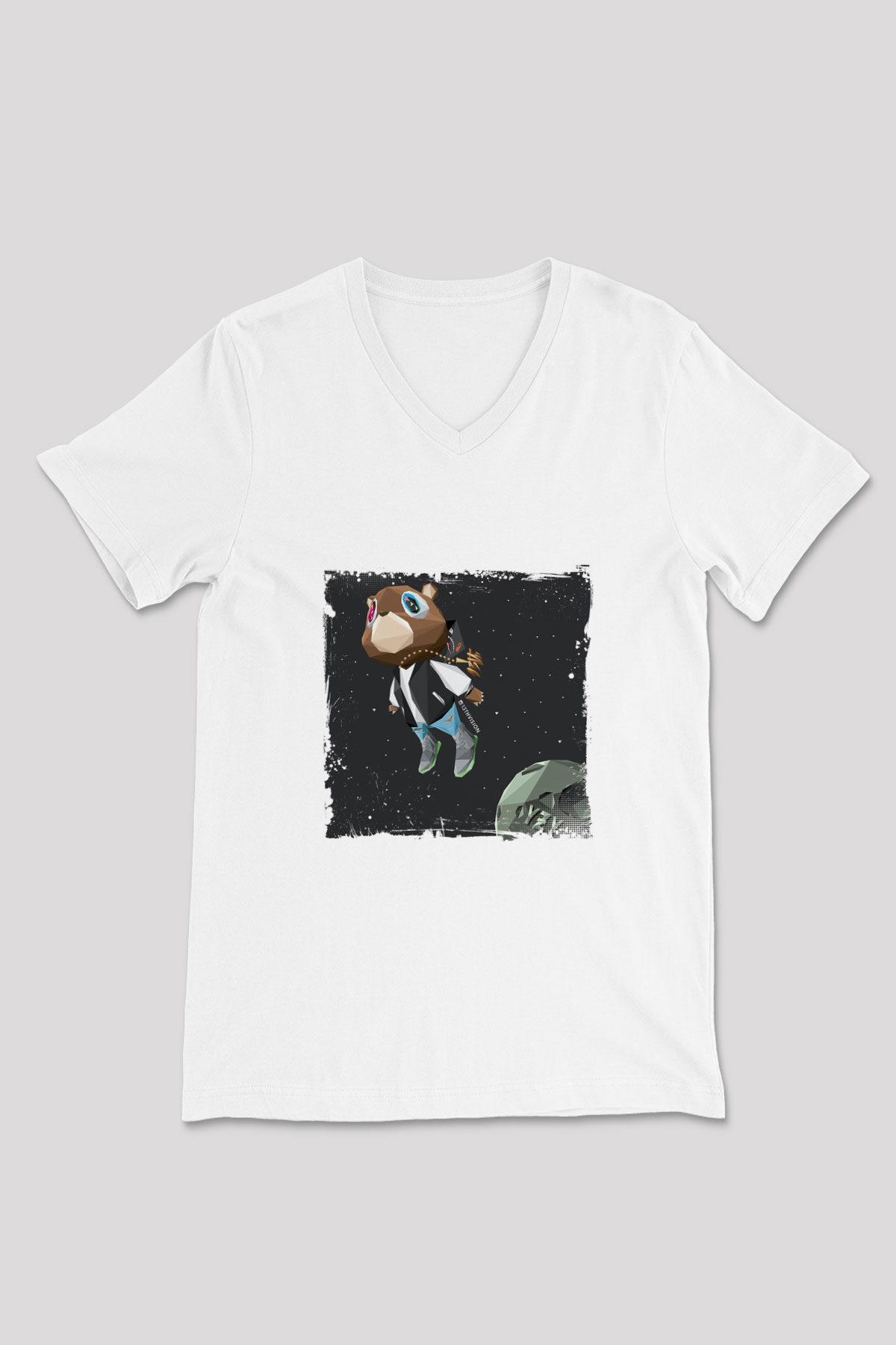 Kanye West Baskılı Beyaz V Yaka Unisex Tişört
