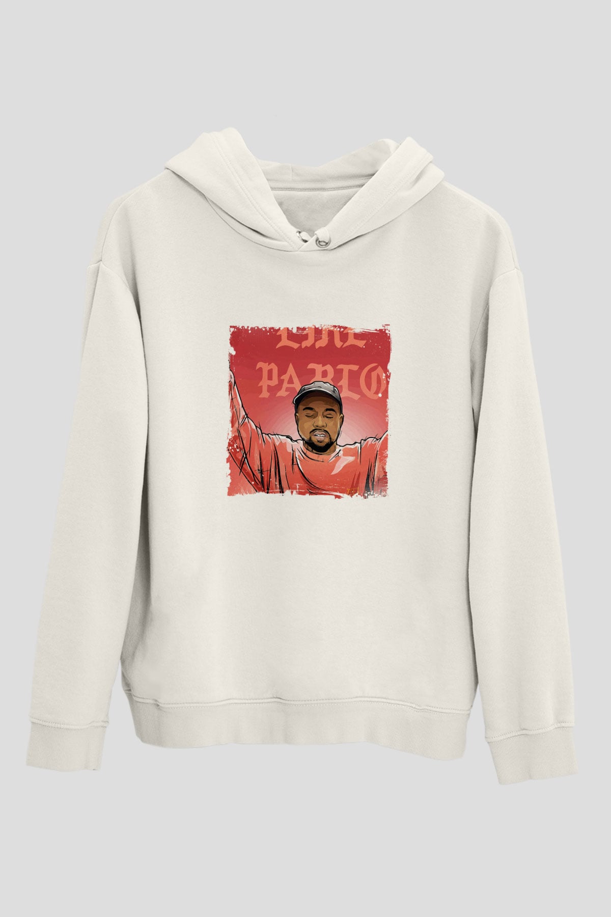 Kanye West Baskılı Unisex Beyaz Kapüşonlu Sweatshirt
